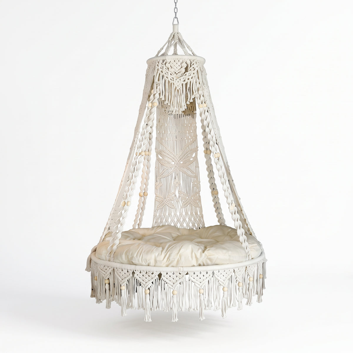 Large Macrame Hanging Chair Canopy Boho Hammock Swing No Cushion -H67
