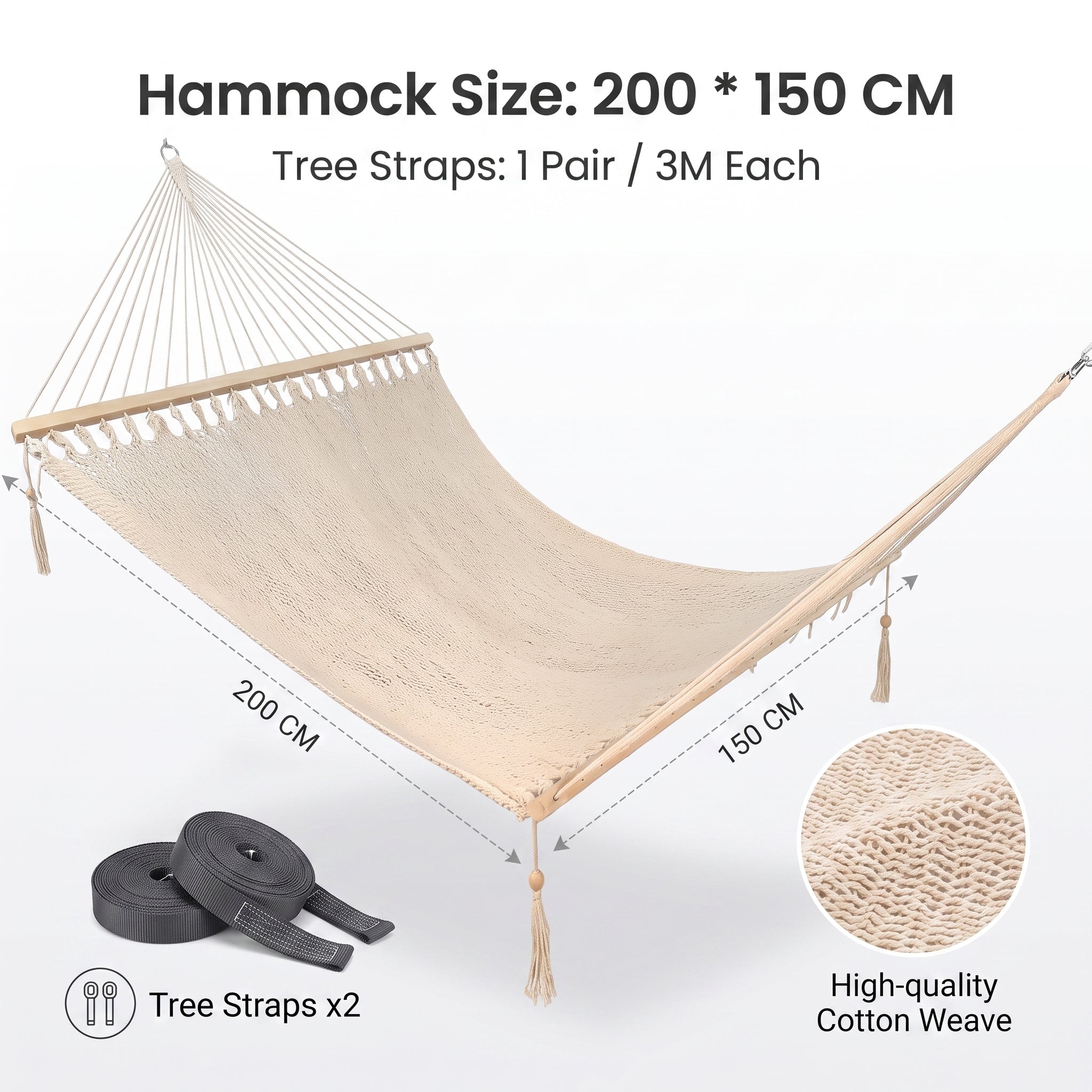 Tassel Cotton Rope Hammock Densely Woven Mesh Swing Nordic Style Pastoral Rocking Bed -H32