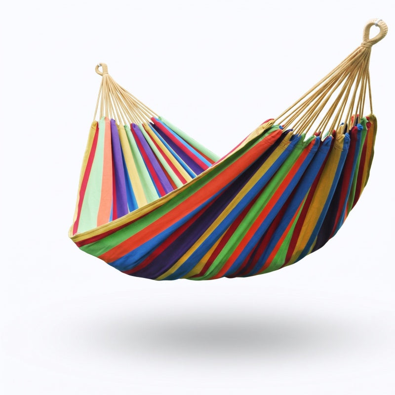 Double Camping Canvas Hammock - Heavy Duty Portable Rainbow Striped Brazilian Swing Chair with Carabiners for Outdoor