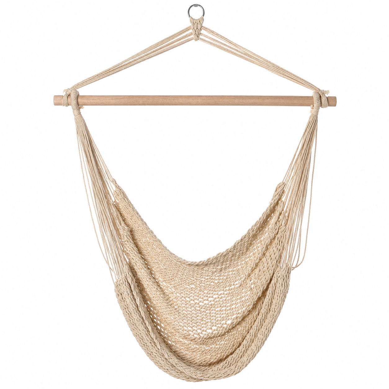 Modern Cotton Rope Hammock Chair with Wooden Spreader Bar