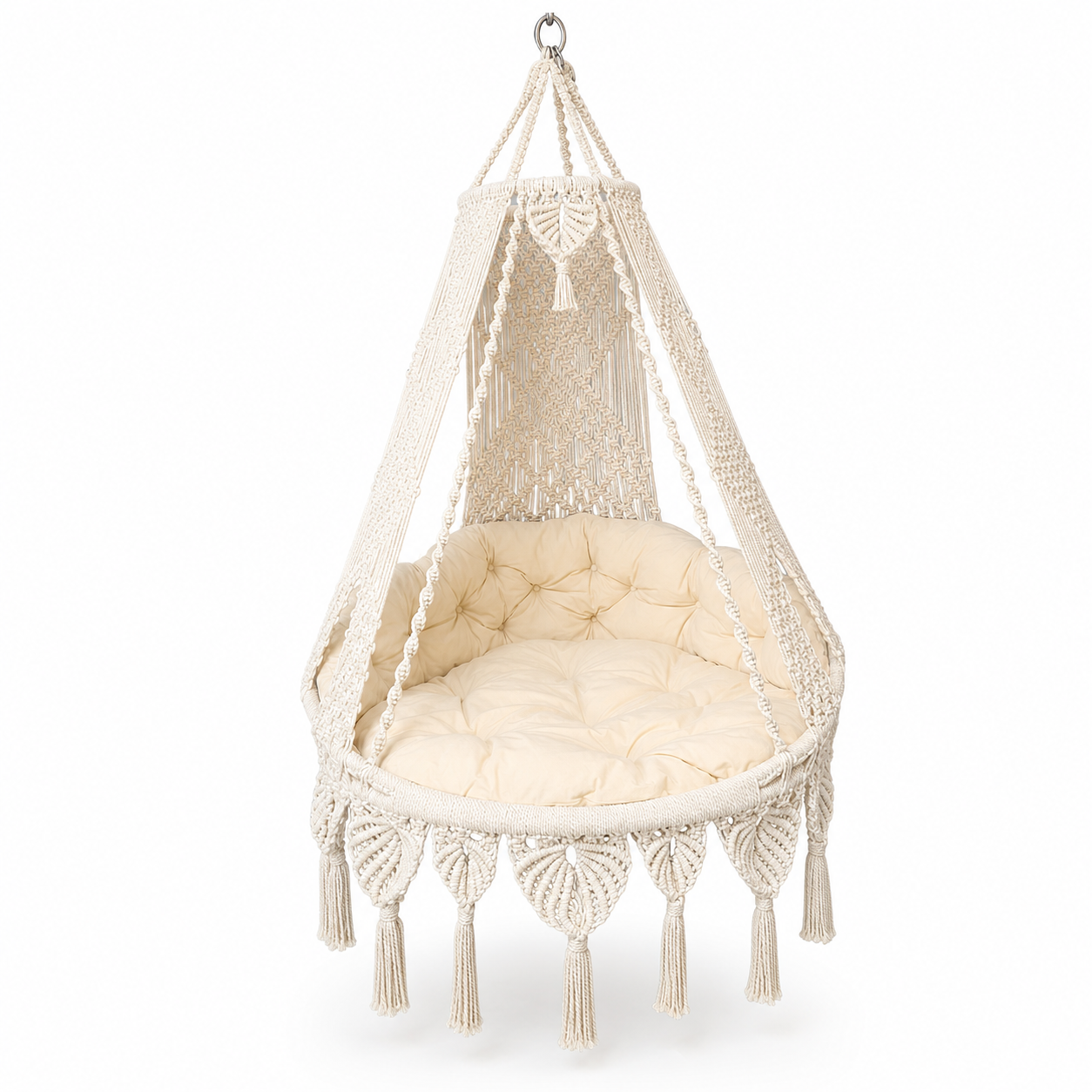 Luxury Handwoven Cotton Hanging Chair with Thick Cushion