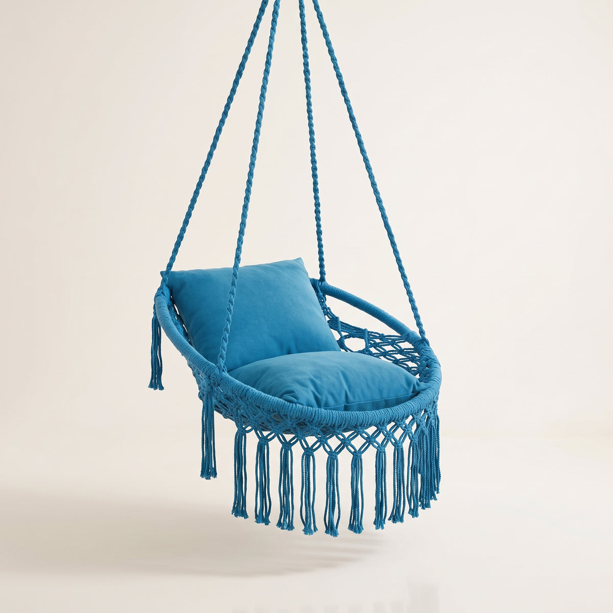 Navy Blue Macrame Hanging Hammock Chair with Cushions for Indoor Relaxation -H61