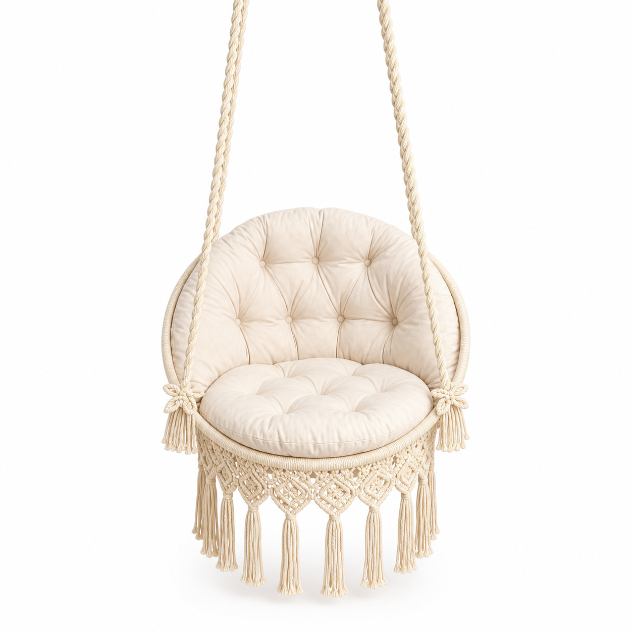 Handwoven Boho Hanging Swing Chair with Plush Cushion