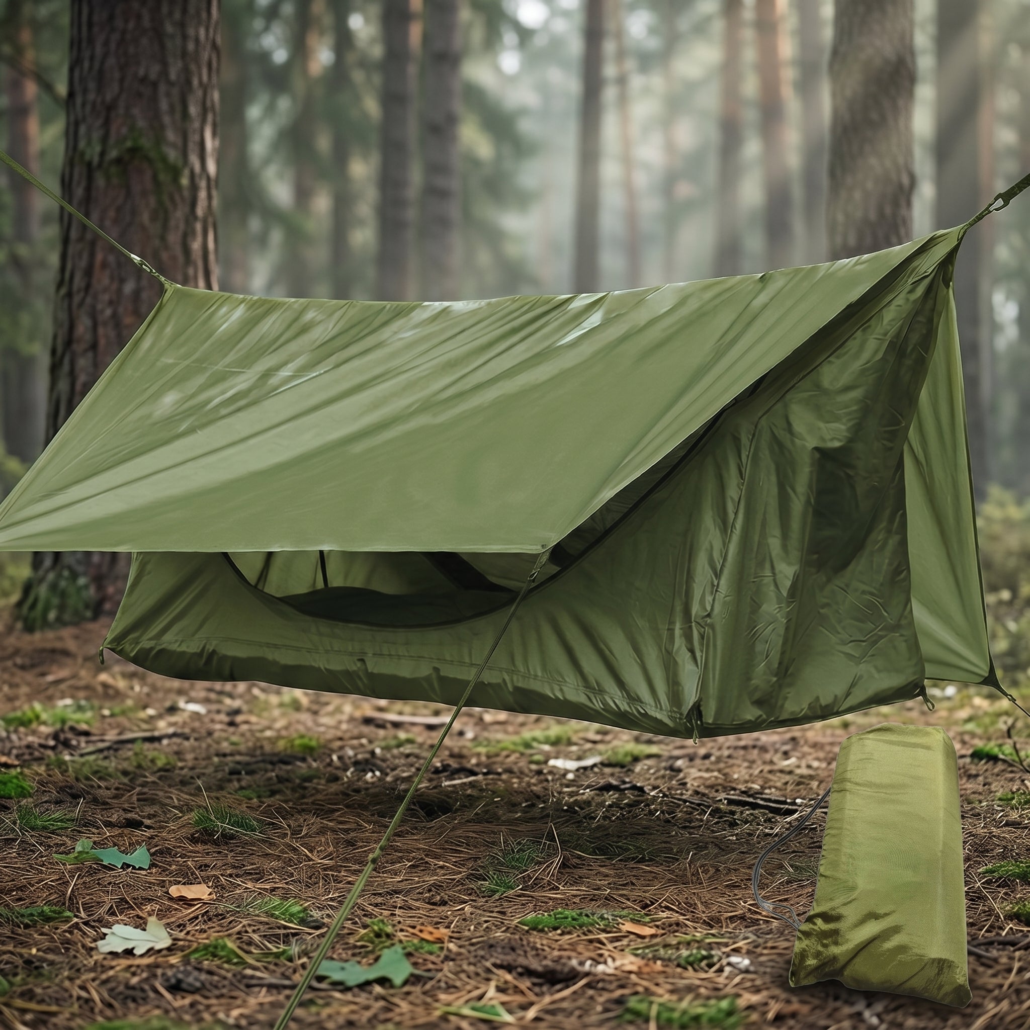 All-in-One Camping Hammock System with Mosquito Net, Rain Fly & Inflatable Sleeping Pad