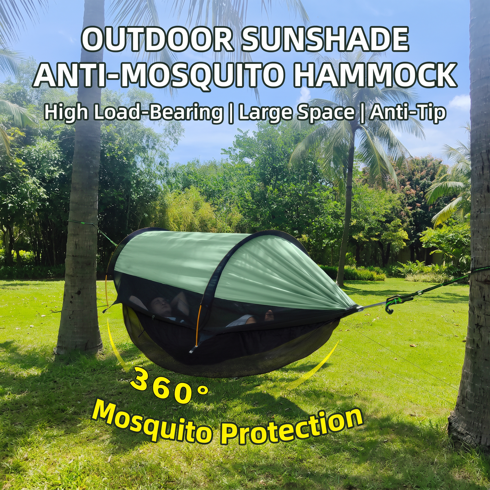 Anti-tipping Double Hammock for Park Camping and Sunshade with Mosquito Net  360° Mosquito Protection -H33
