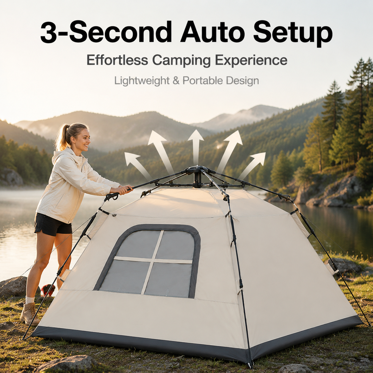 3-8 Person Instant Pop-Up Camping Tent with Rainfly & Waterproof Canopy