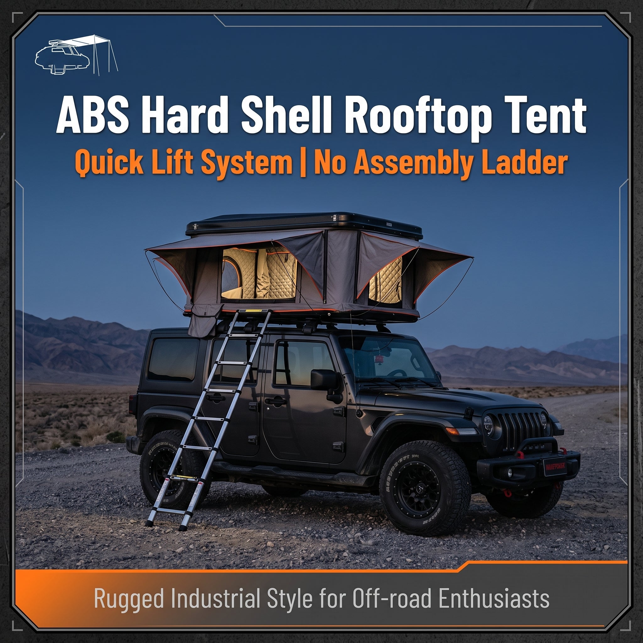 Quick Open Hardshell Roof Top Tent 3 Person Capacity for SUV Truck Jeep