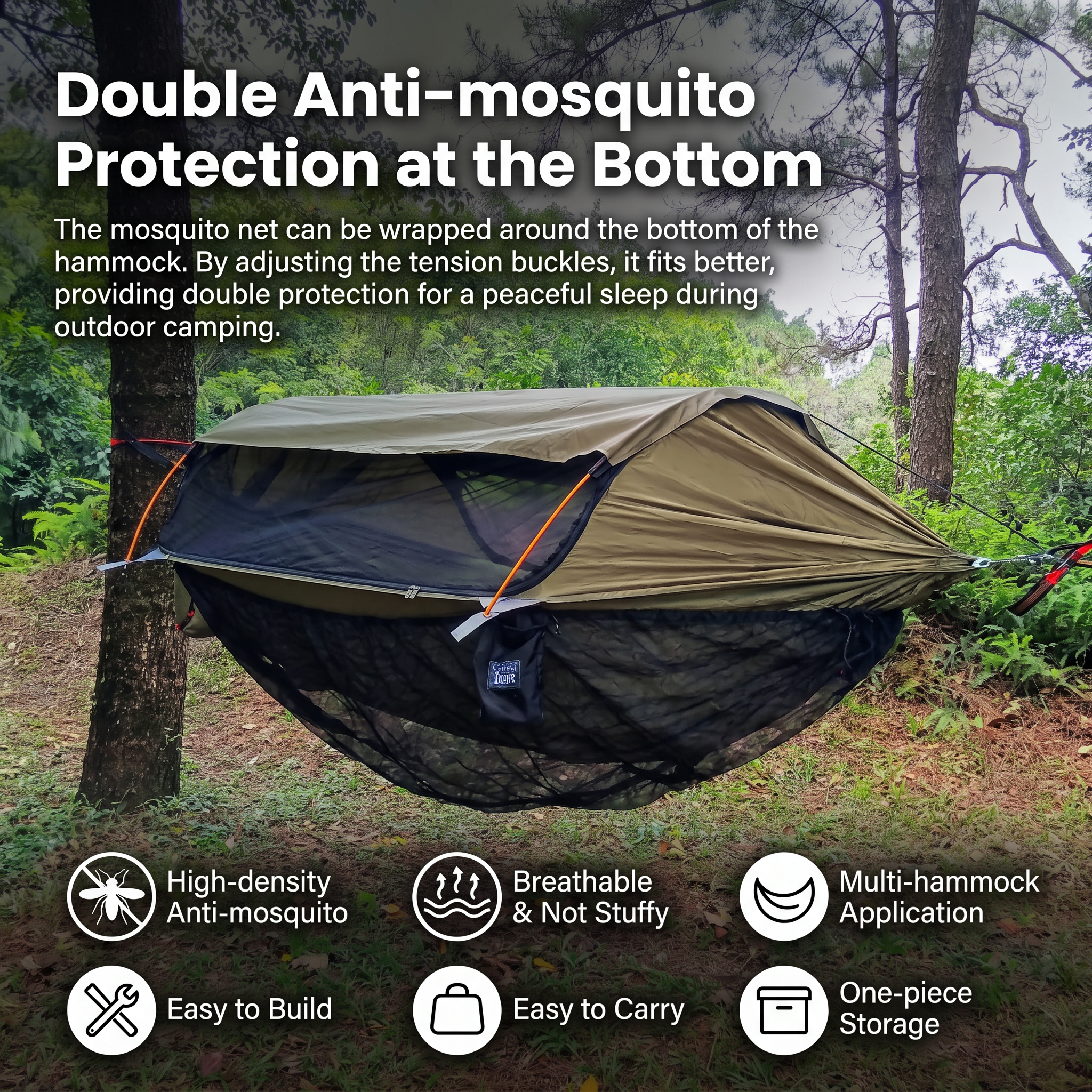 Anti-tipping Double Hammock for Park Camping and Sunshade with Mosquito Net  360° Mosquito Protection -H33
