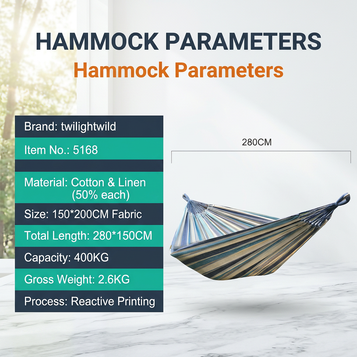 Heavy Duty Double Camping Hammock Cotton Canvas Anti-Flip Patio Swing -H50