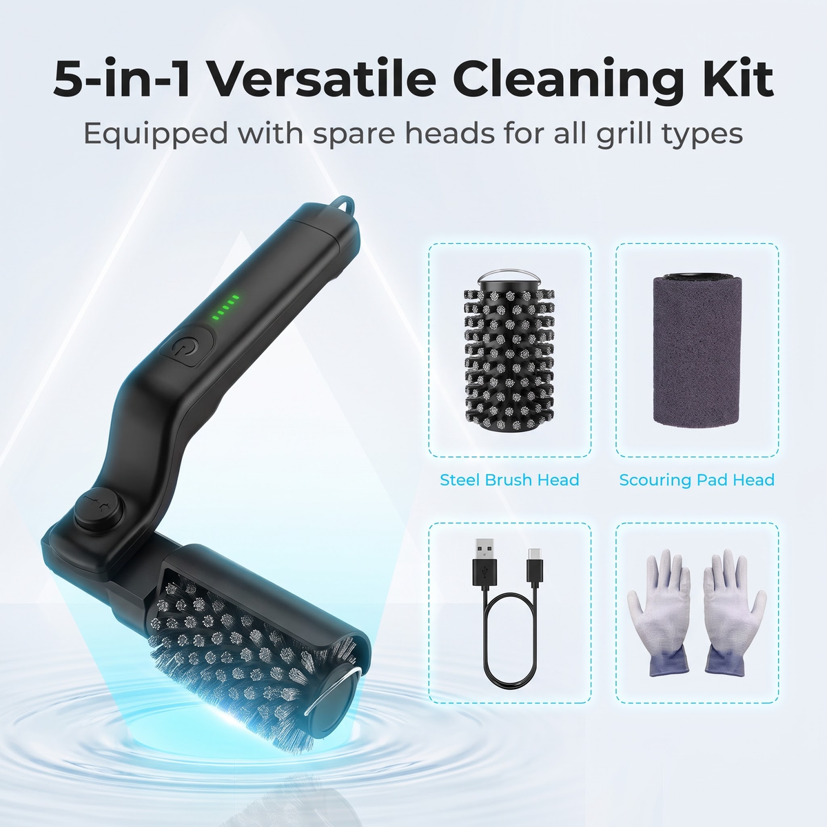Electric Rotating Grill Cleaning Brush 5-Piece Set - B3