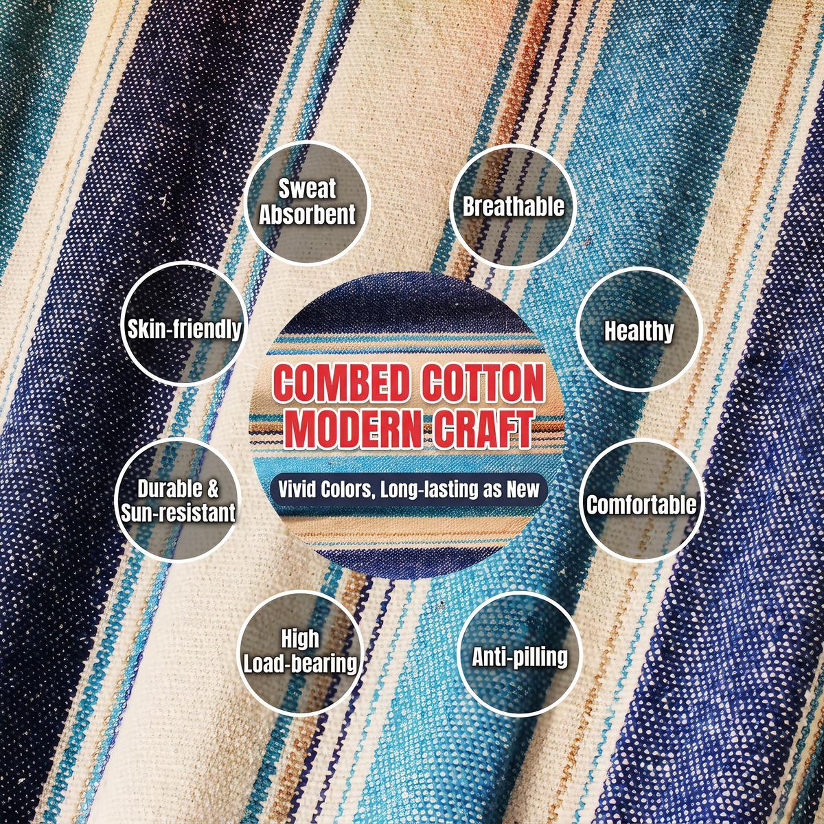 Heavy Duty Double Camping Hammock Cotton Canvas Anti-Flip Patio Swing -H50