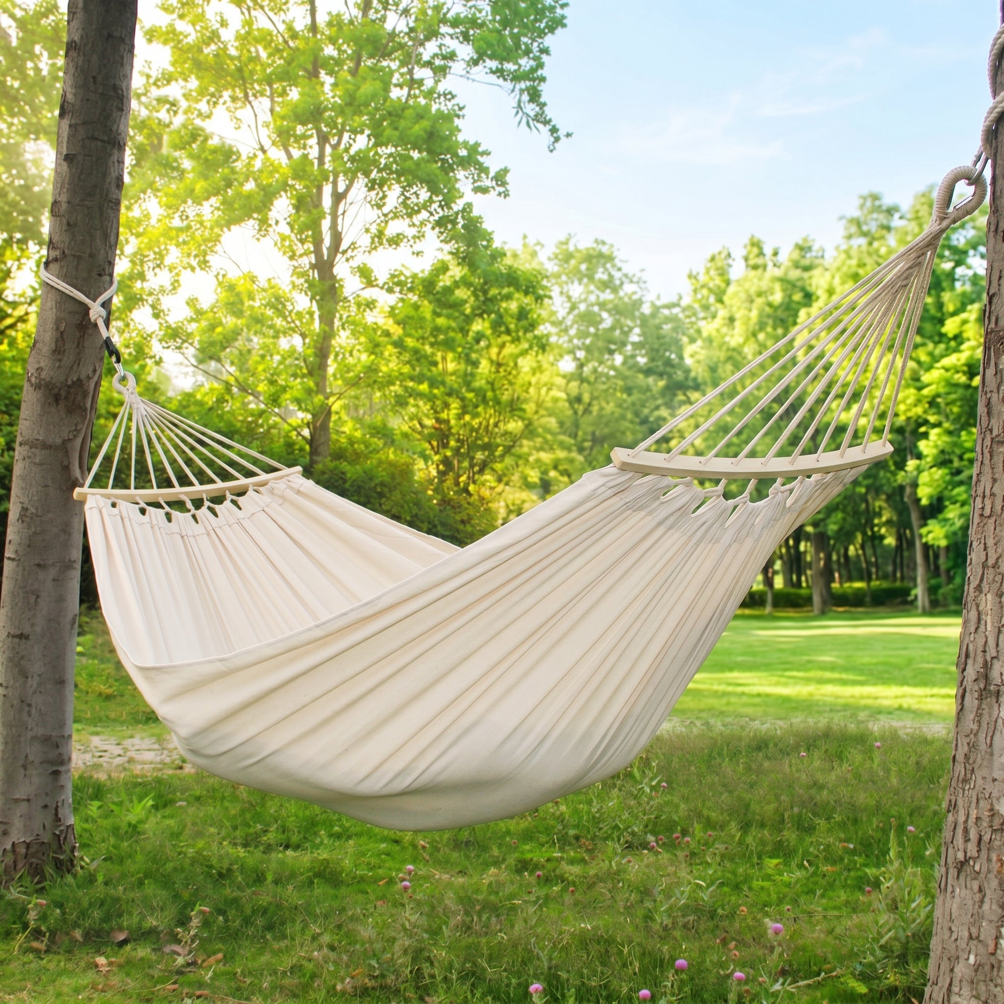 New Double Widen Thickened Canvas Anti-rollover 60cm Wooden Pole Tassel Hammock