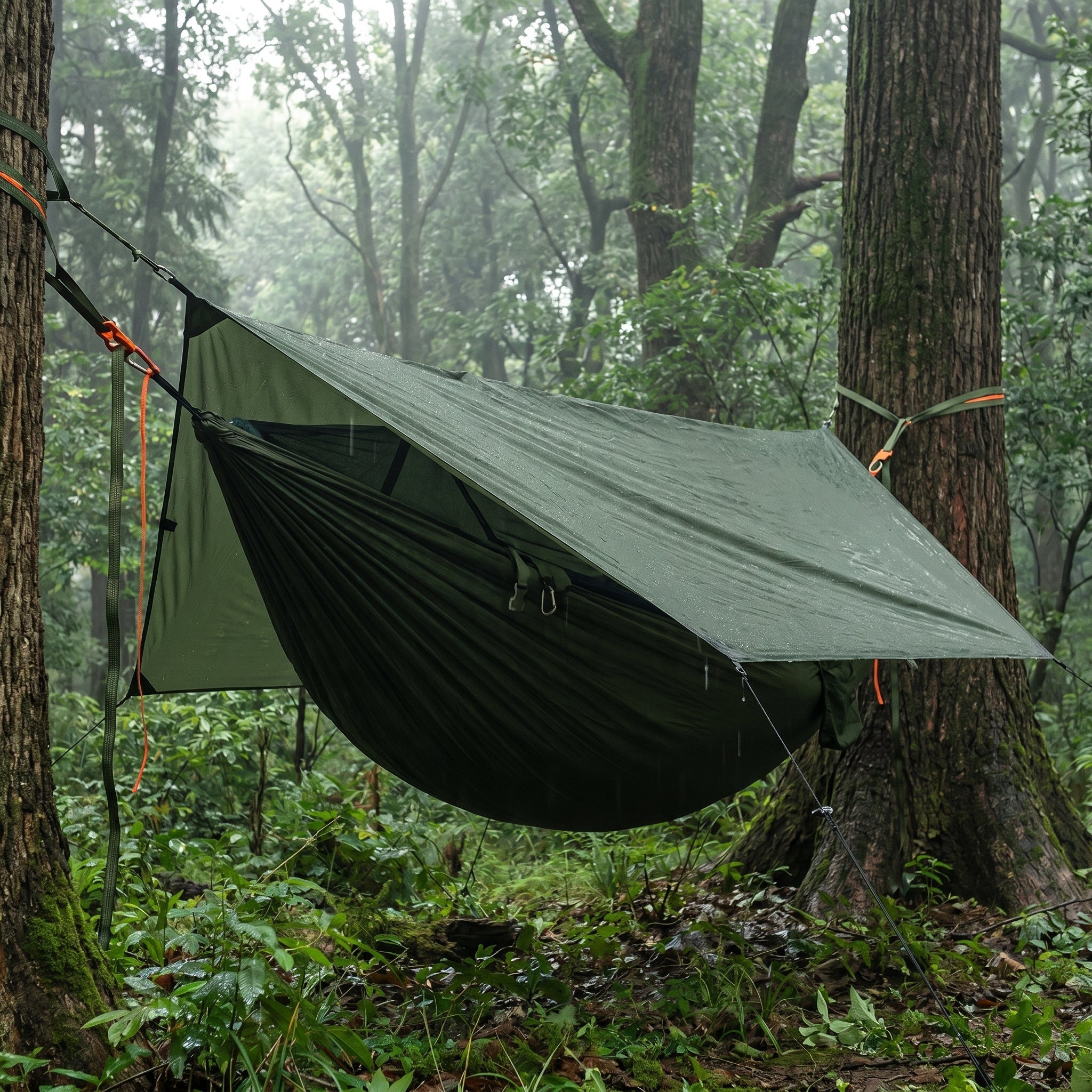 All-in-One Camping Hammock System with Mosquito Net, Rain Fly & Inflatable Sleeping Pad