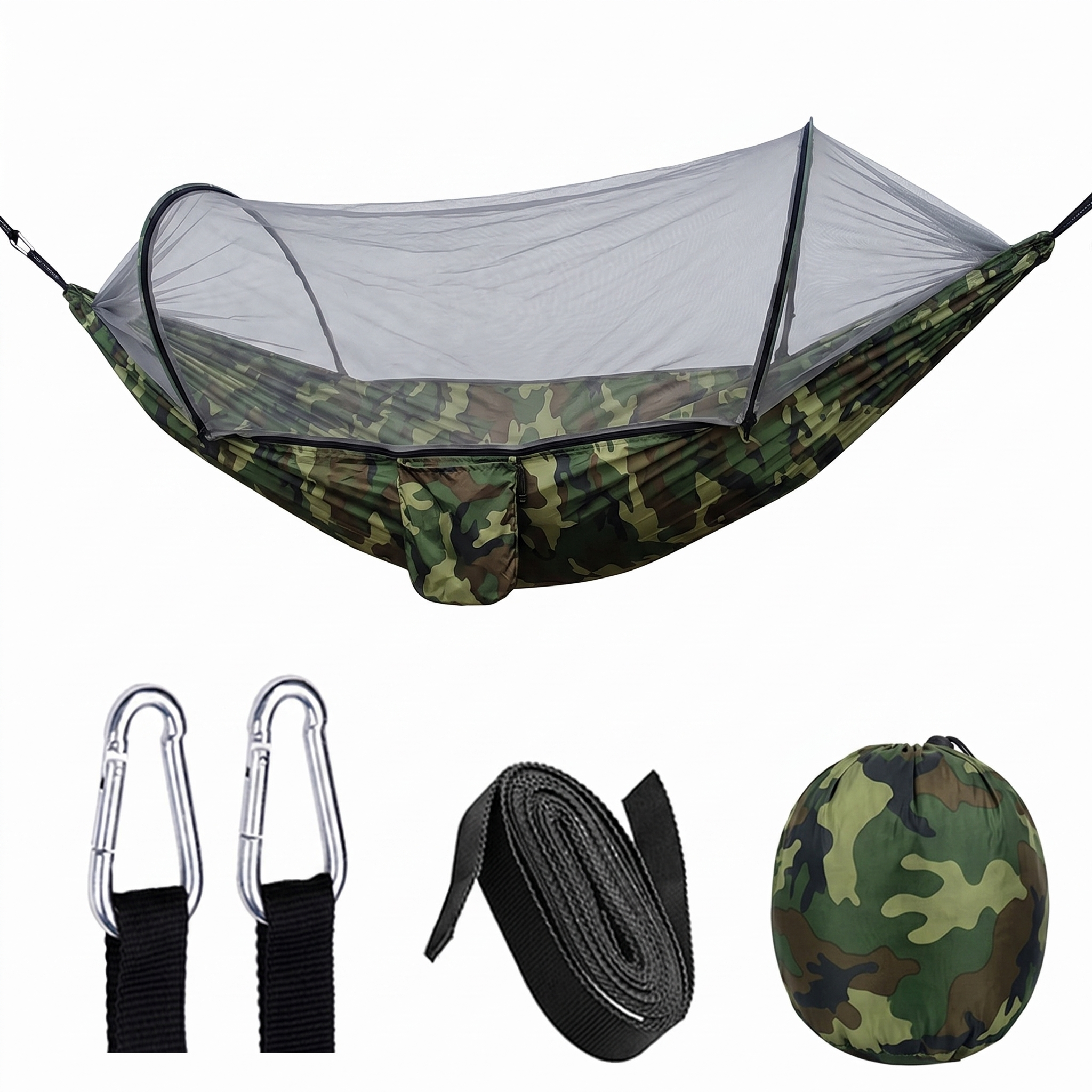 Quick-Deploy Anti-Roll Nylon Camping Hammock with Mosquito Net