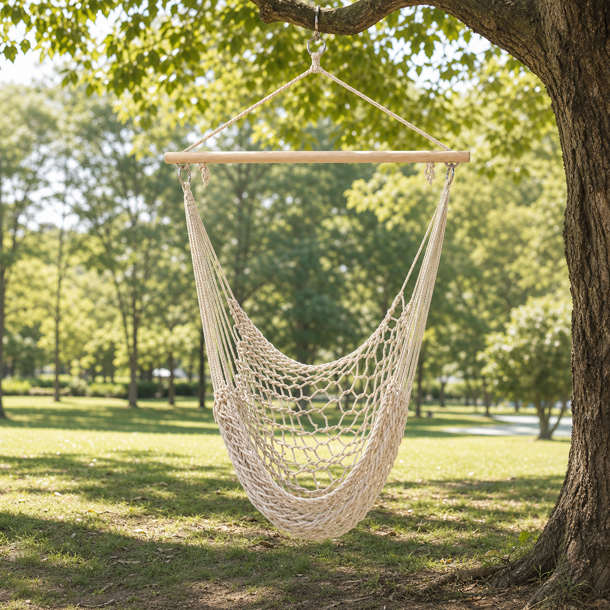 Cotton Rope Hammock Chair with Wooden Spreader Bar
