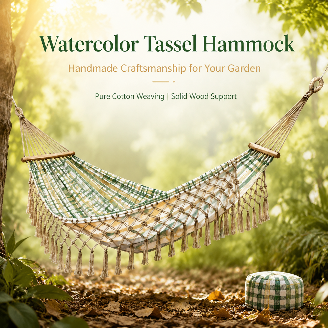 Boho Classic Hammock with Tassel Max 500lbs Handmade