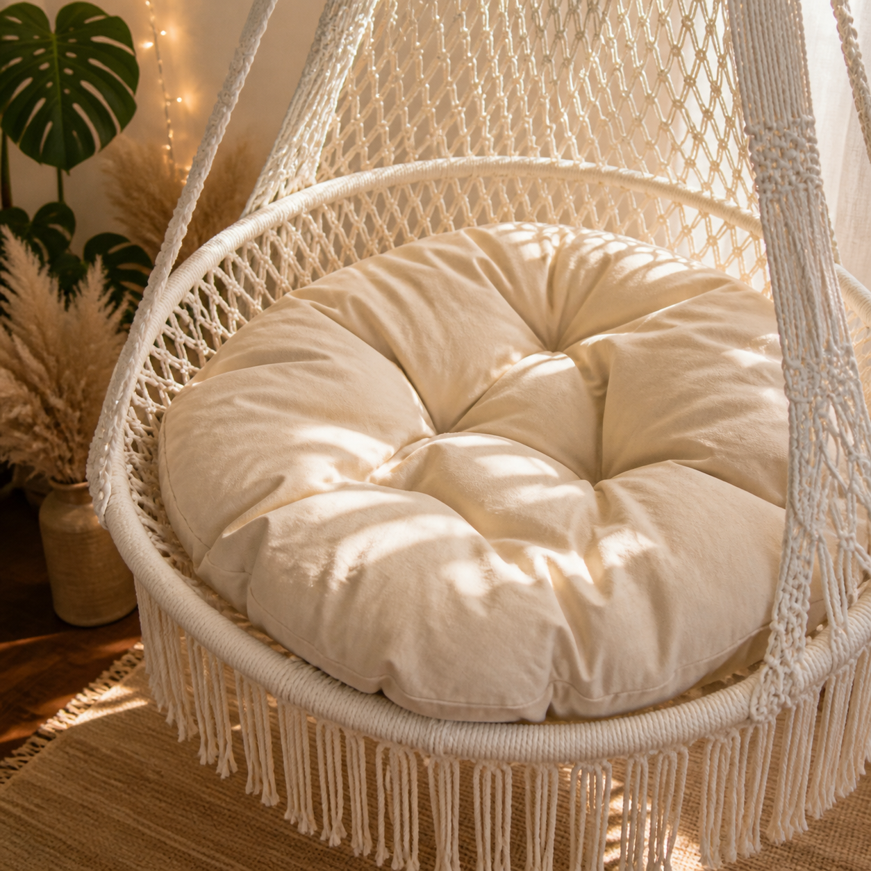 Luxury Boho Cotton Rope Hanging Chair with Cushion