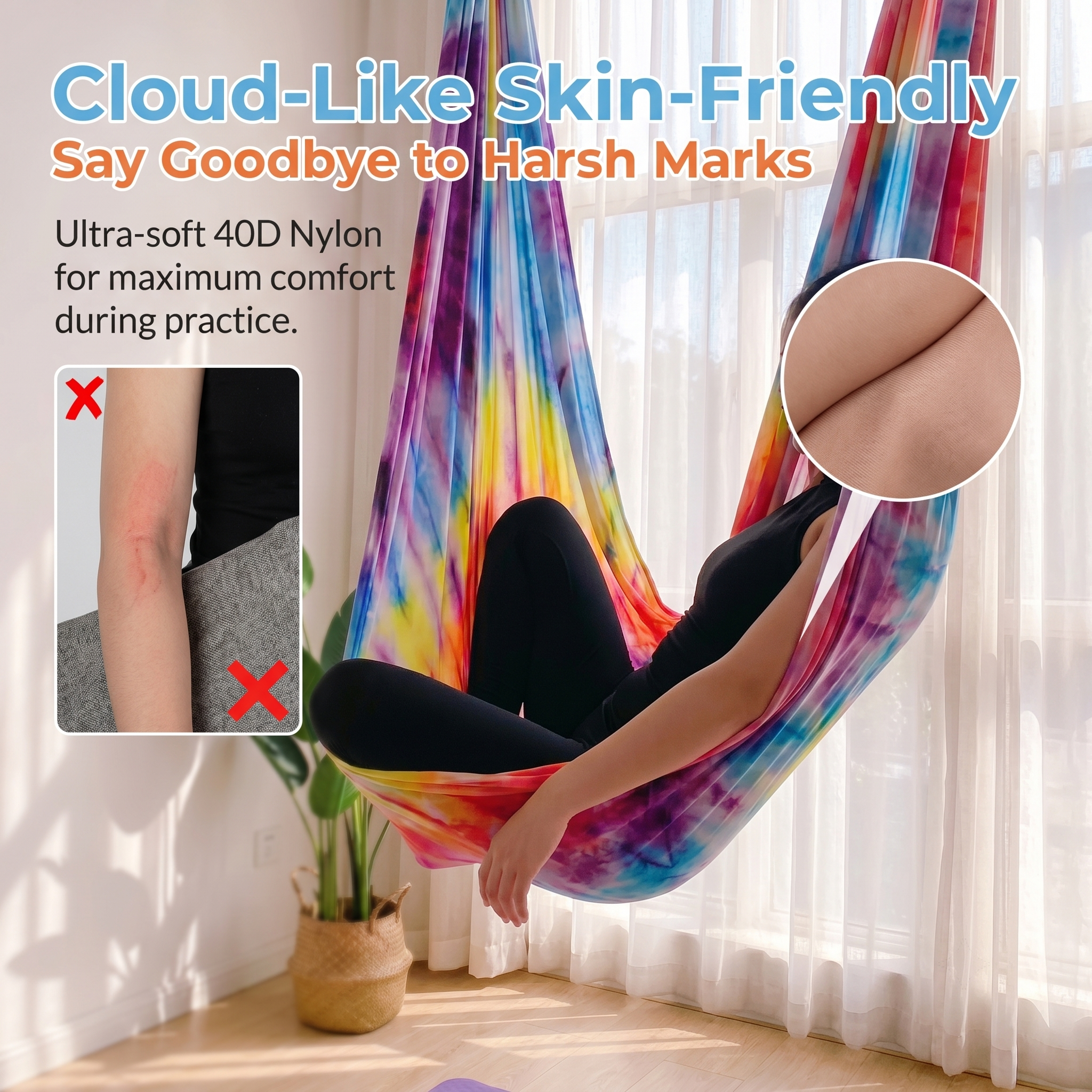 Aerial Yoga Hammock Set Durable 40D Nylon Fabric Gradient Color Aerial Yoga Swing Set