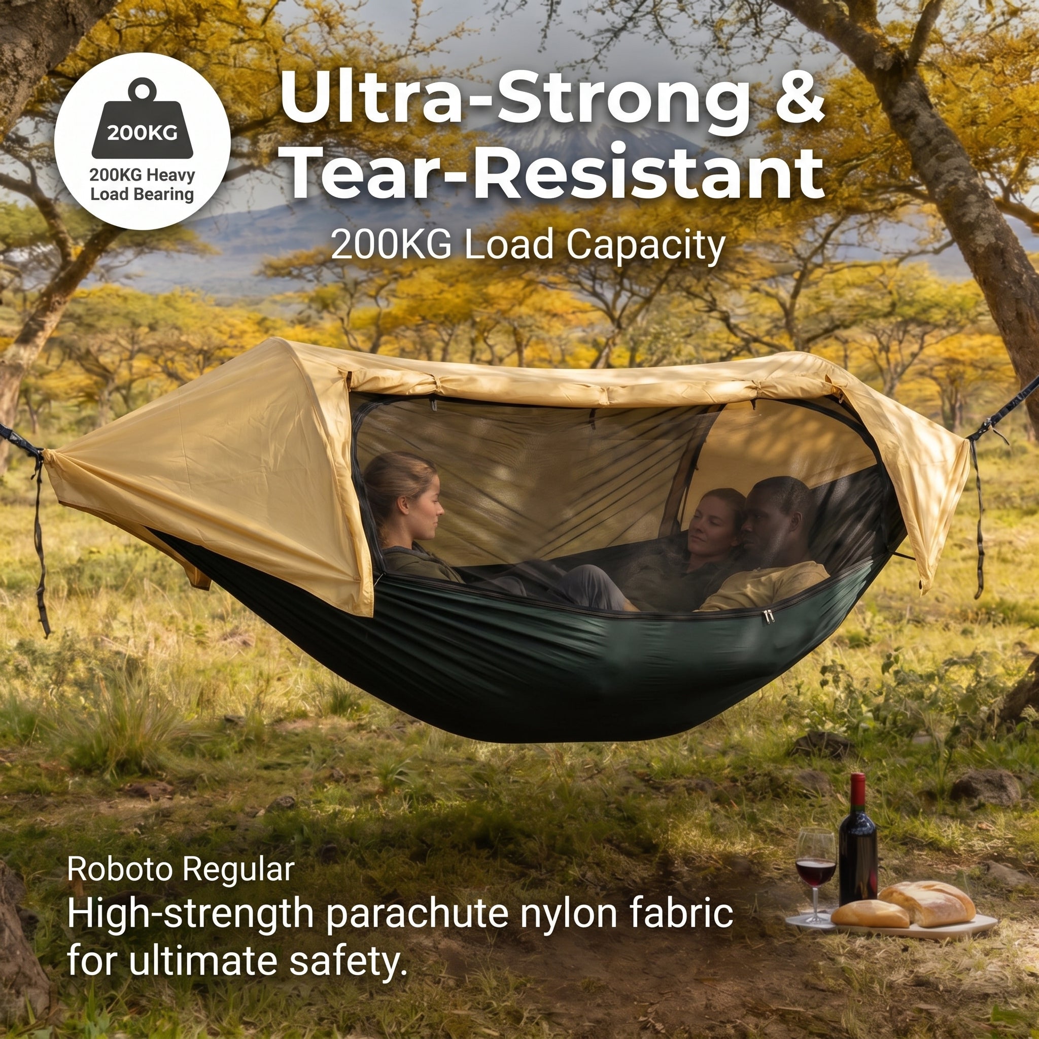 Large Family Camping Hammock with Divided Sleeping Spaces and Shared Mosquito Net