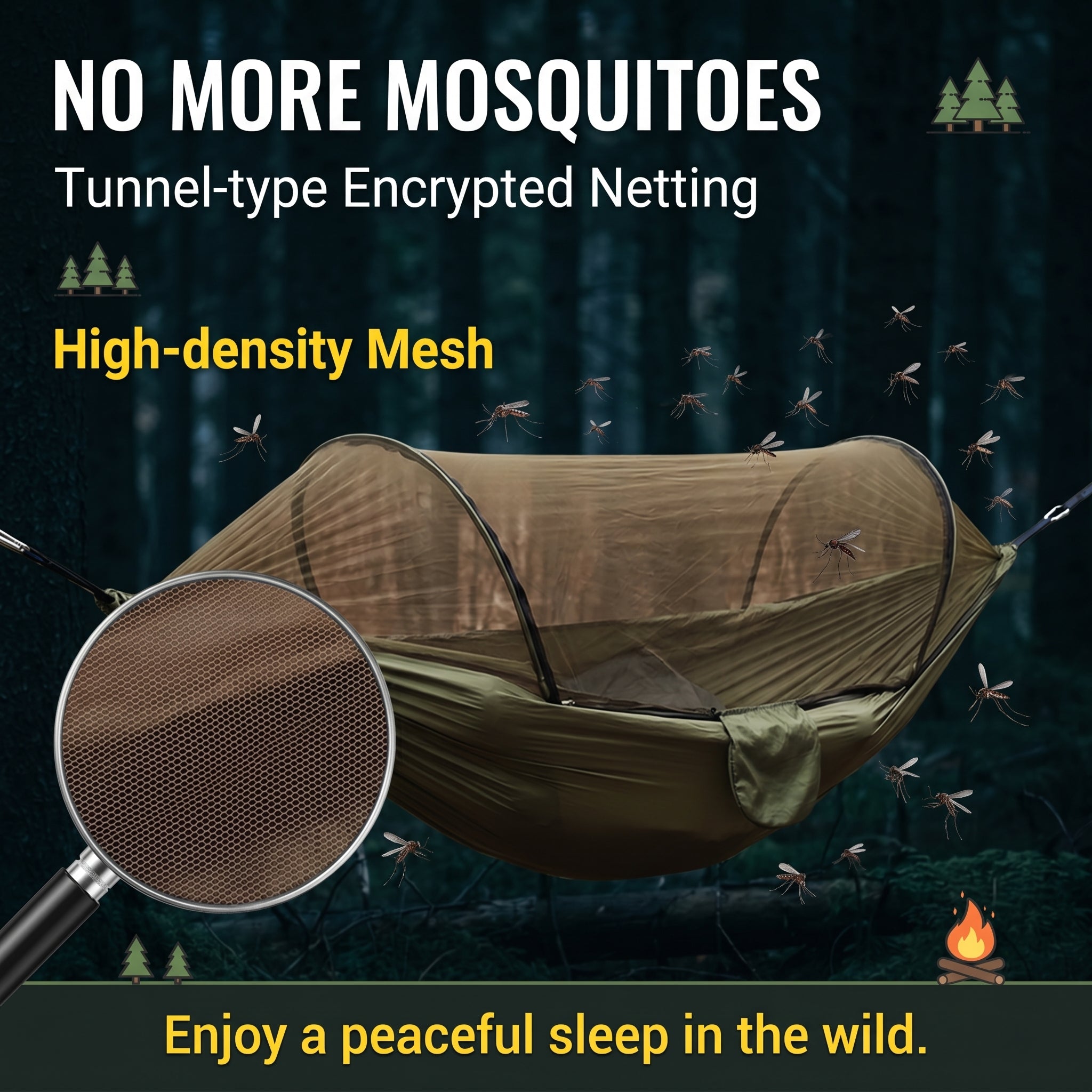Quick-Deploy Anti-Roll Nylon Camping Hammock with Mosquito Net