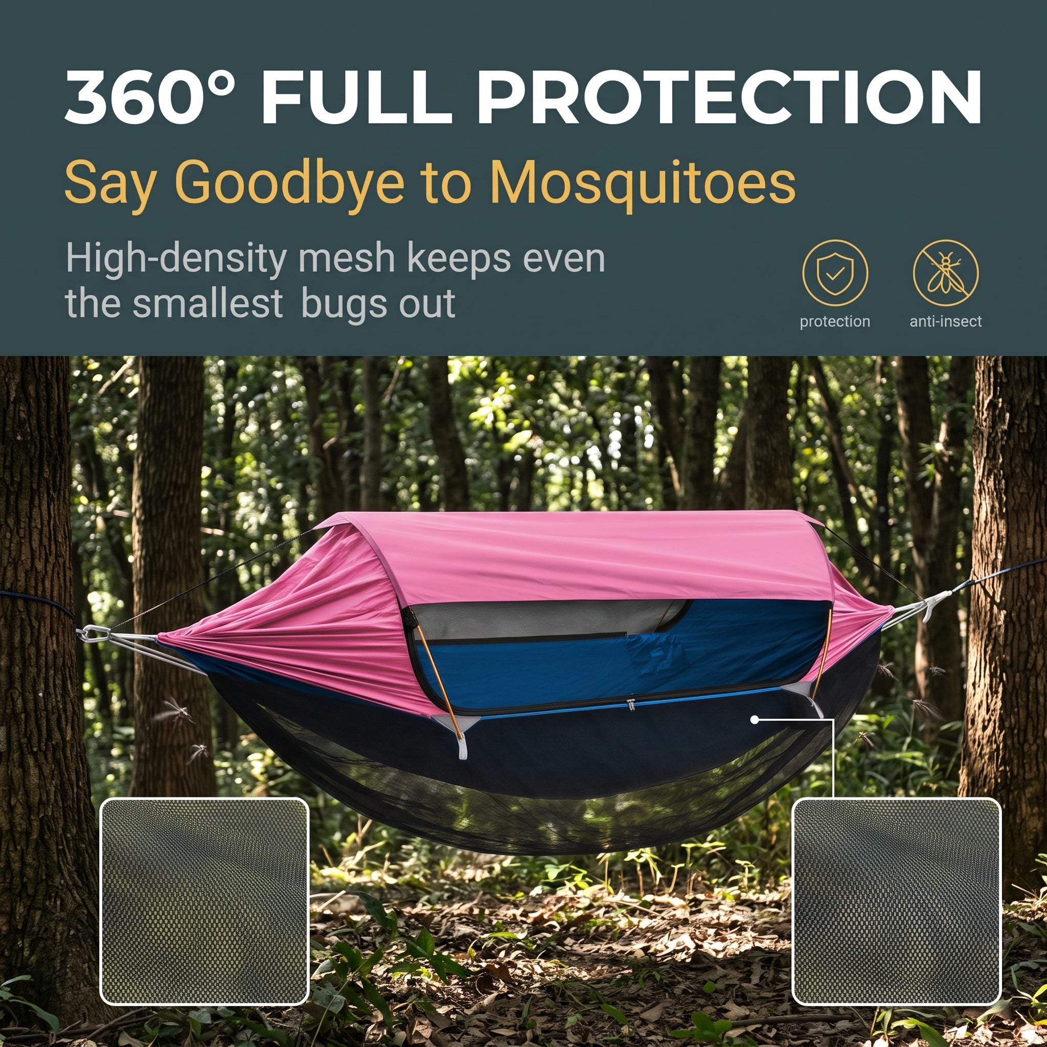 Outdoor Double Hammock with Mosquito Net – 360° Bug Protection, Sunshade, Anti-Roll for Camping & Park