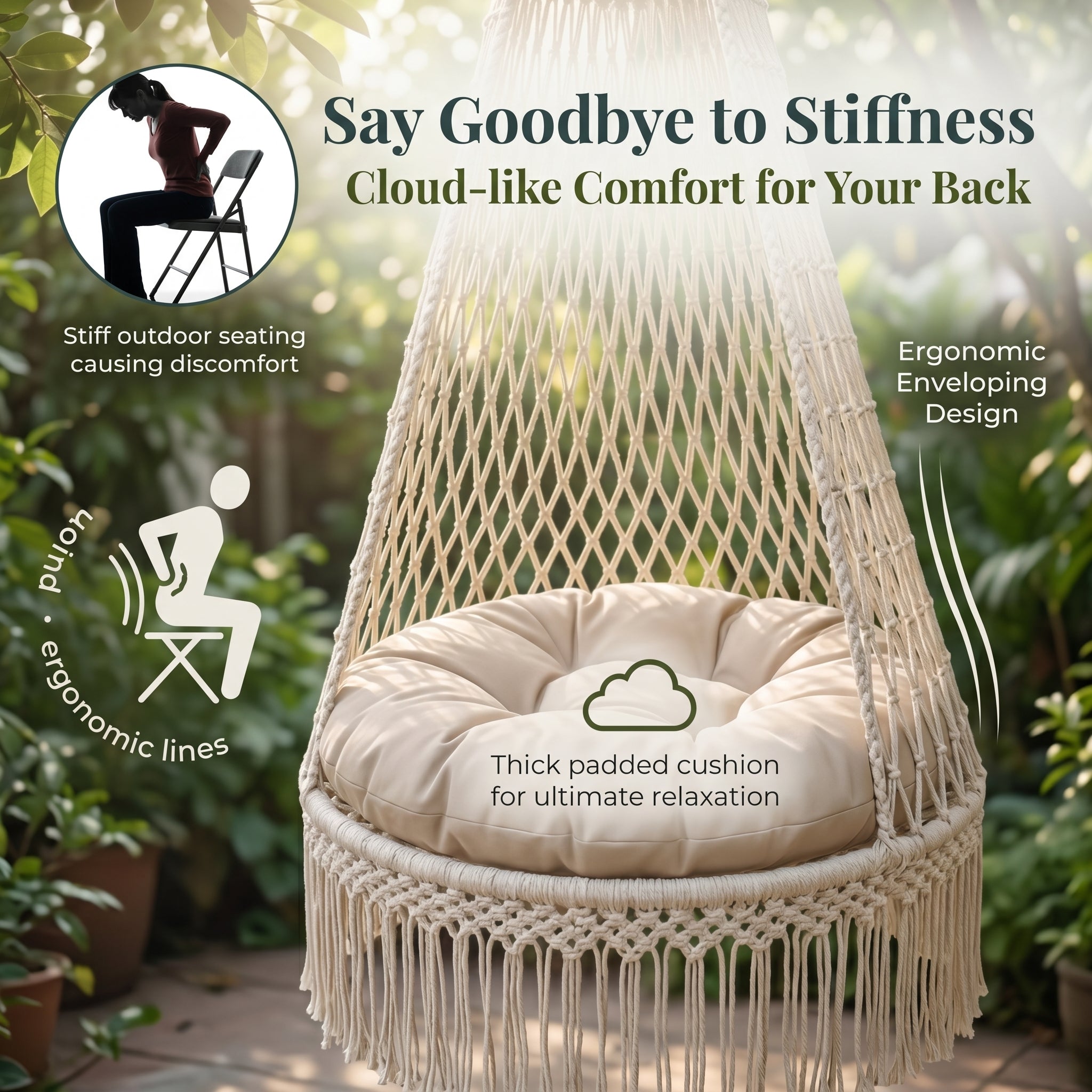 Hand-woven Bohemian patio swing outdoor hanging chair