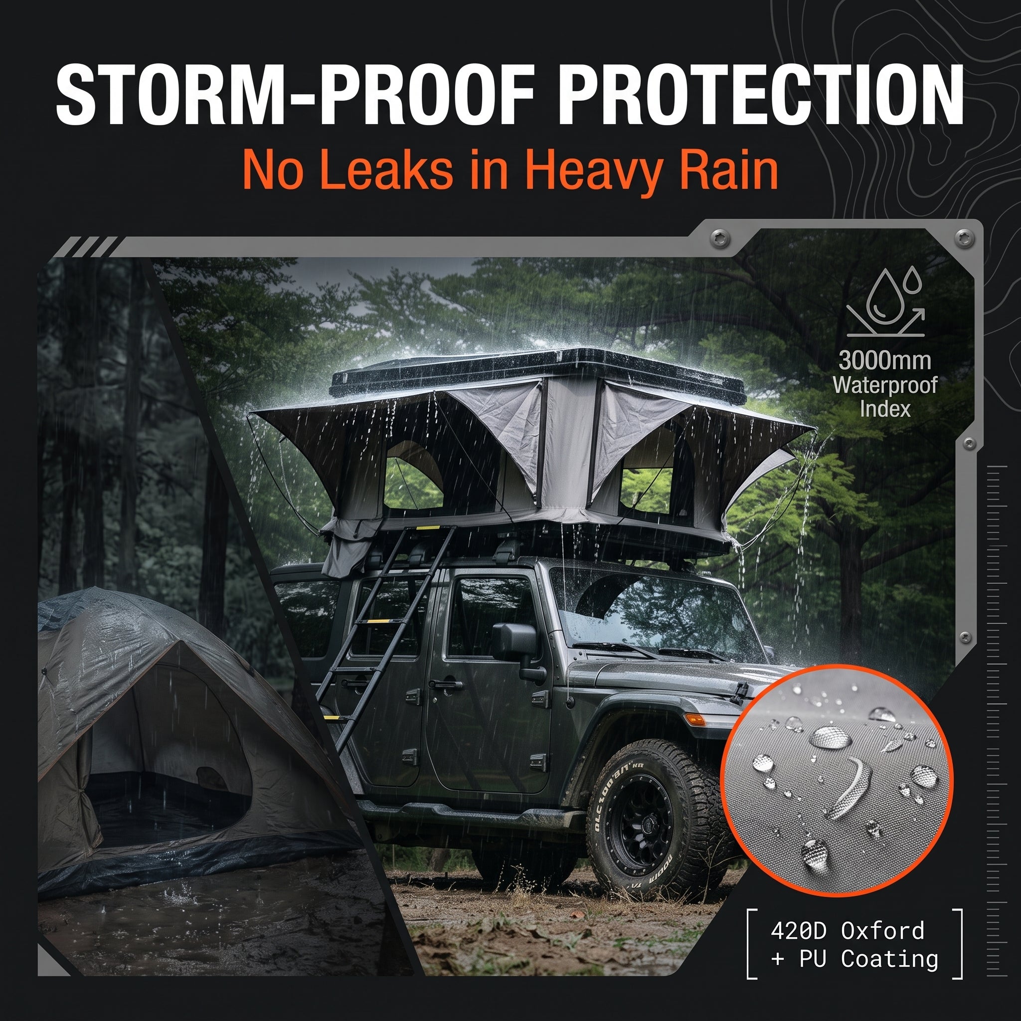 Quick Open Hardshell Roof Top Tent 3 Person Capacity for SUV Truck Jeep
