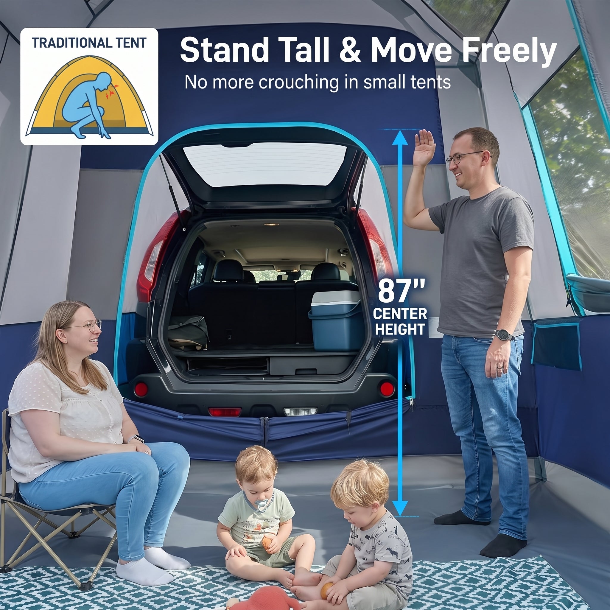 SUV CampingTent with Screened Porch and Awning Windproof and Rainproof Portable