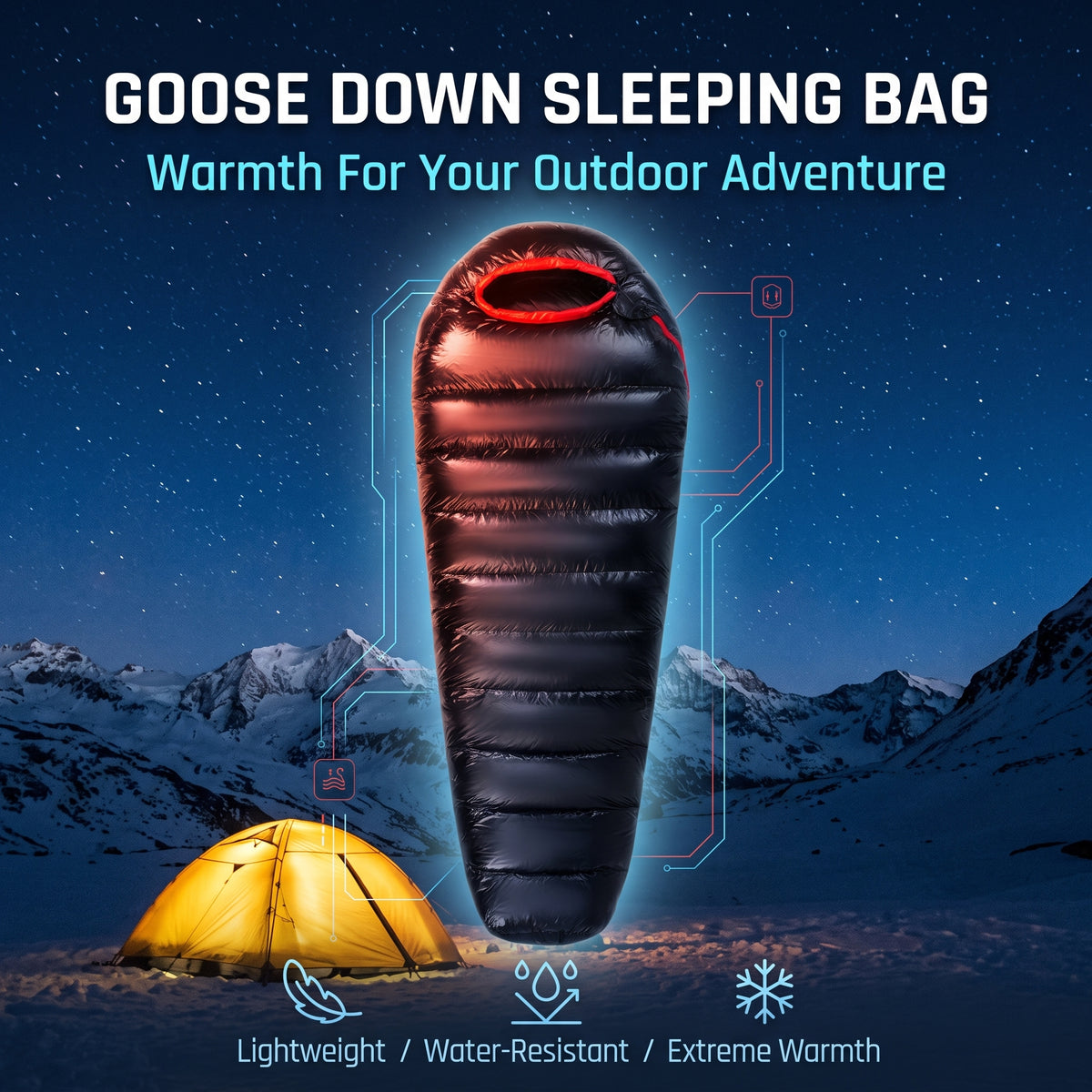 Lightweight Goose Down Mummy Sleeping Bag for Hiking & Camping -S19