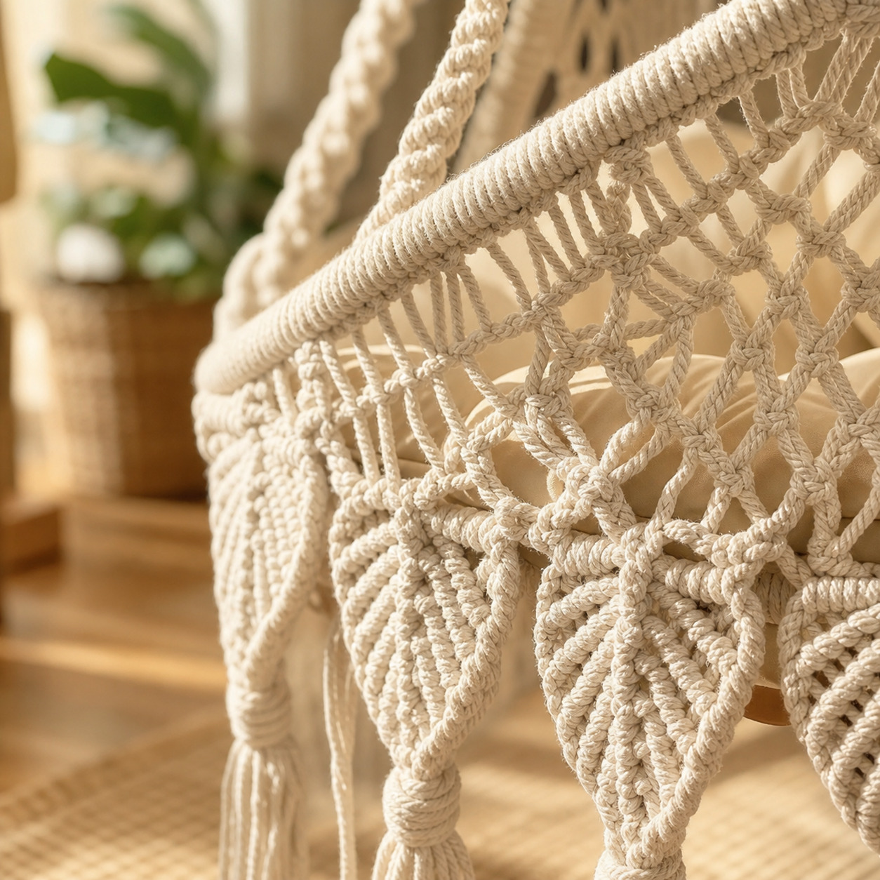 Luxury Handwoven Cotton Hanging Chair with Thick Cushion