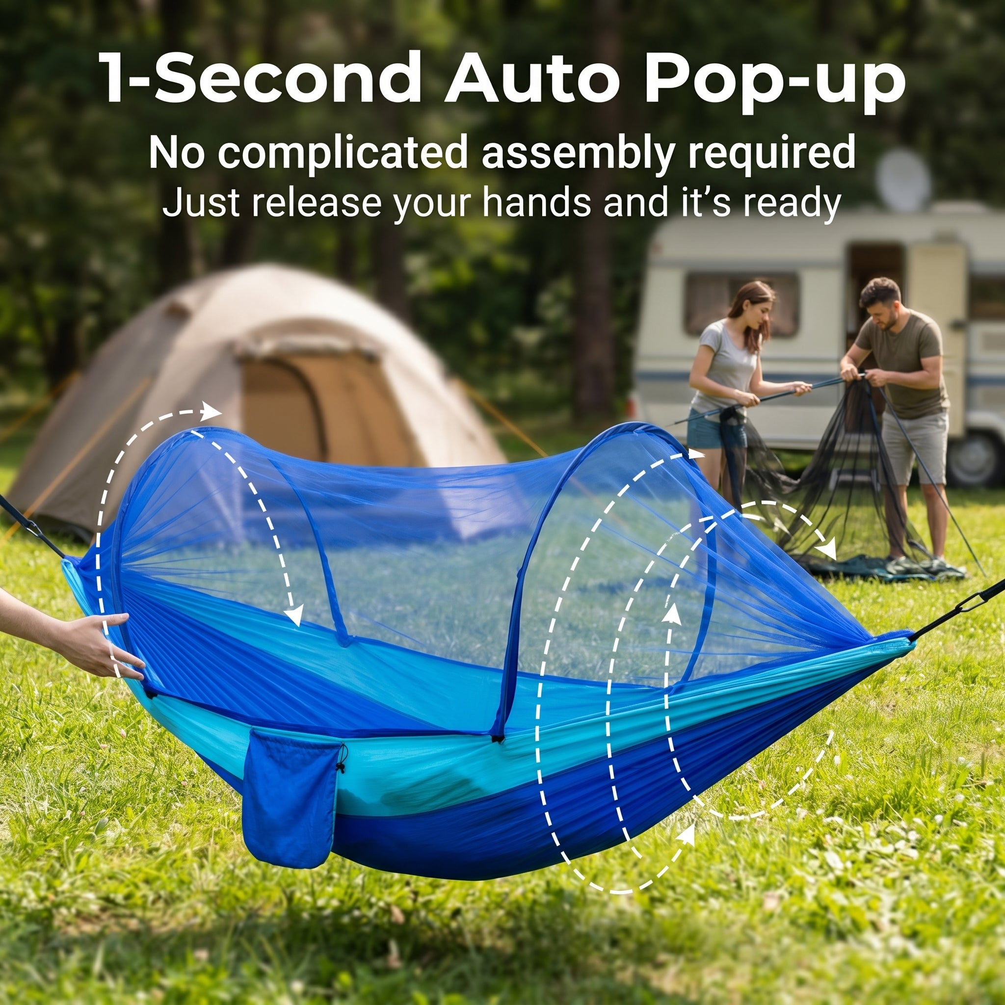 Auto-Open Parachute Hammock with Poles & Mosquito Net – Portable Camping Gear