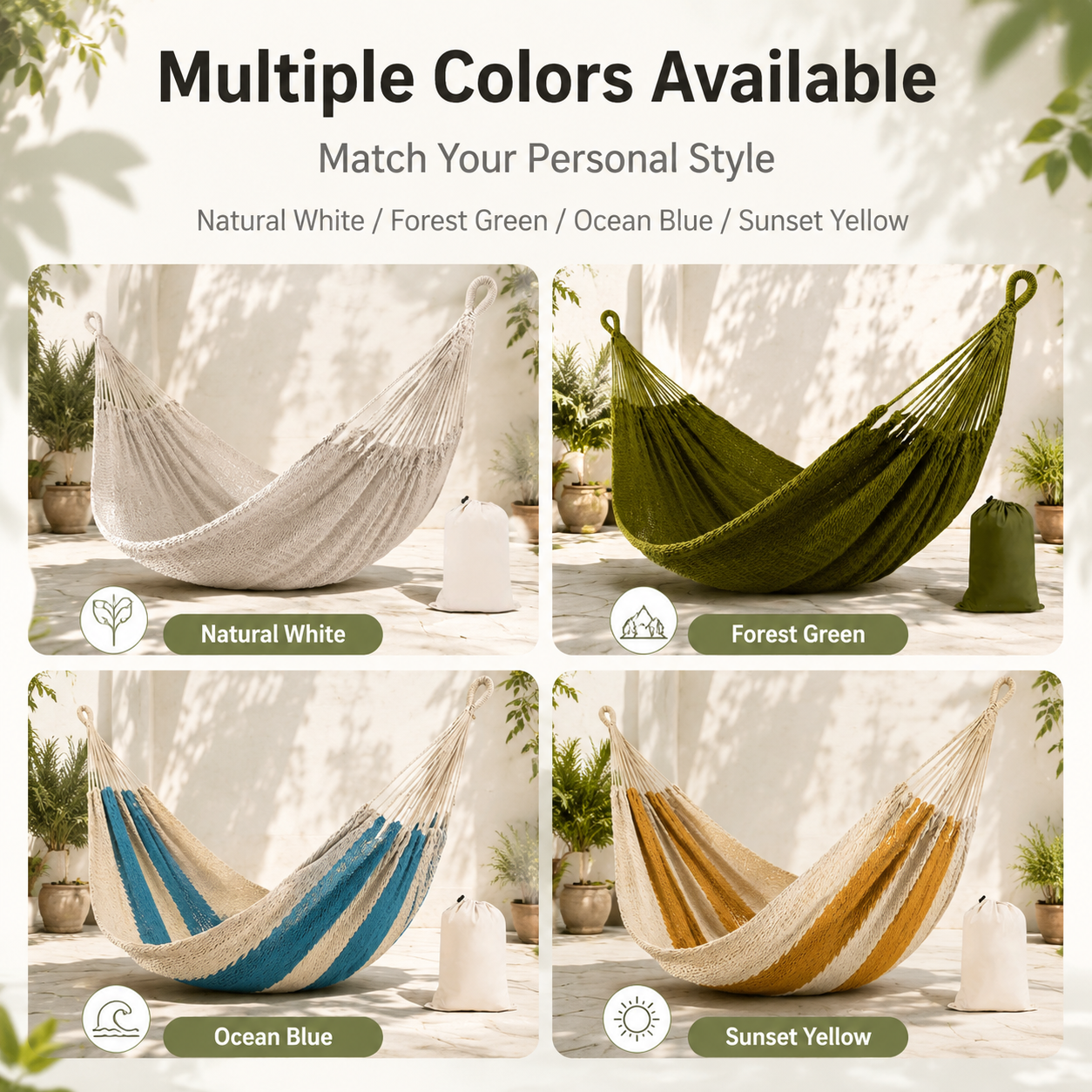 Double Cotton Hammock with Hand-Woven Design - Portable & Breathable