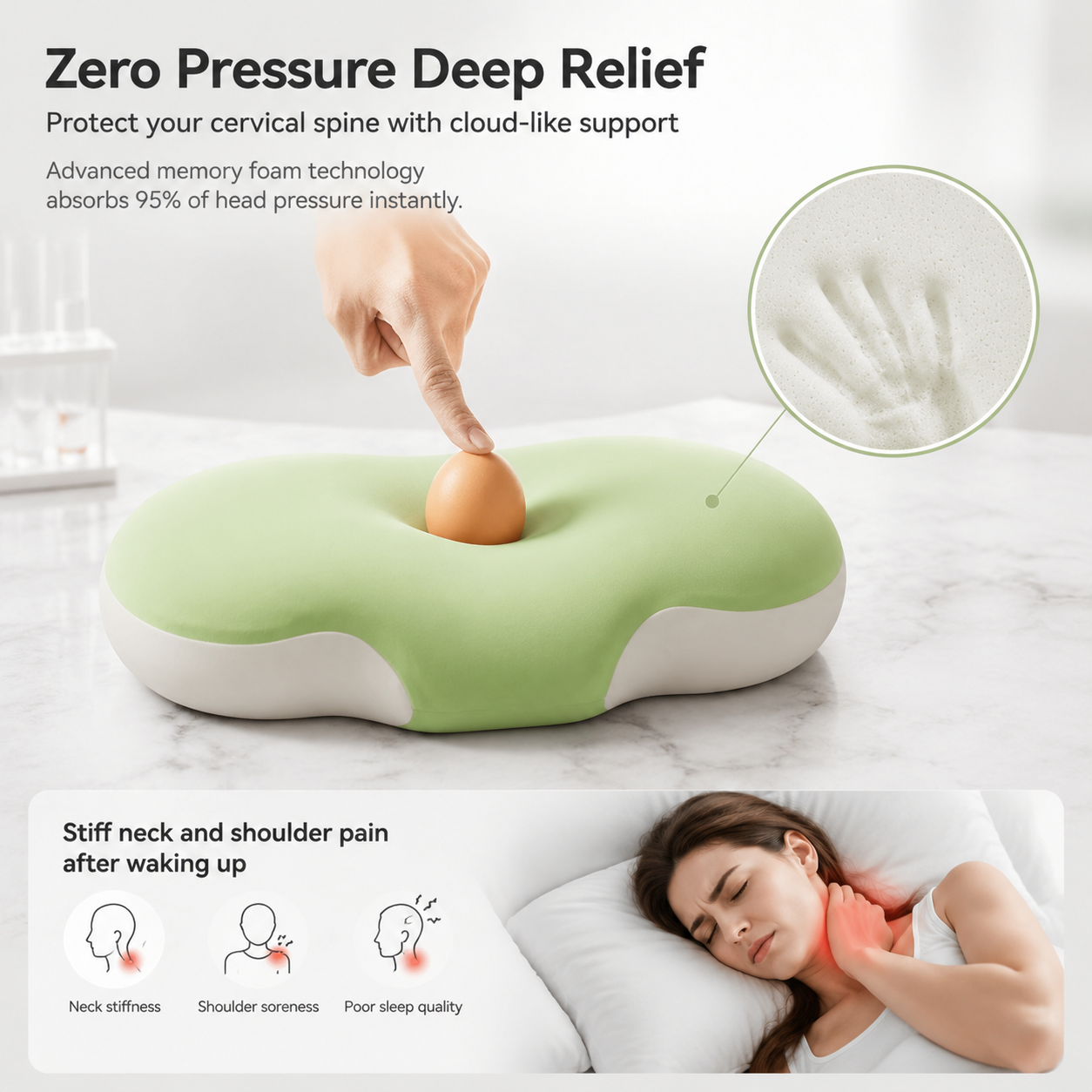 Bio-based Low-Profile Neck Pillow Ergonomically Contoured Design For Deep Sleep