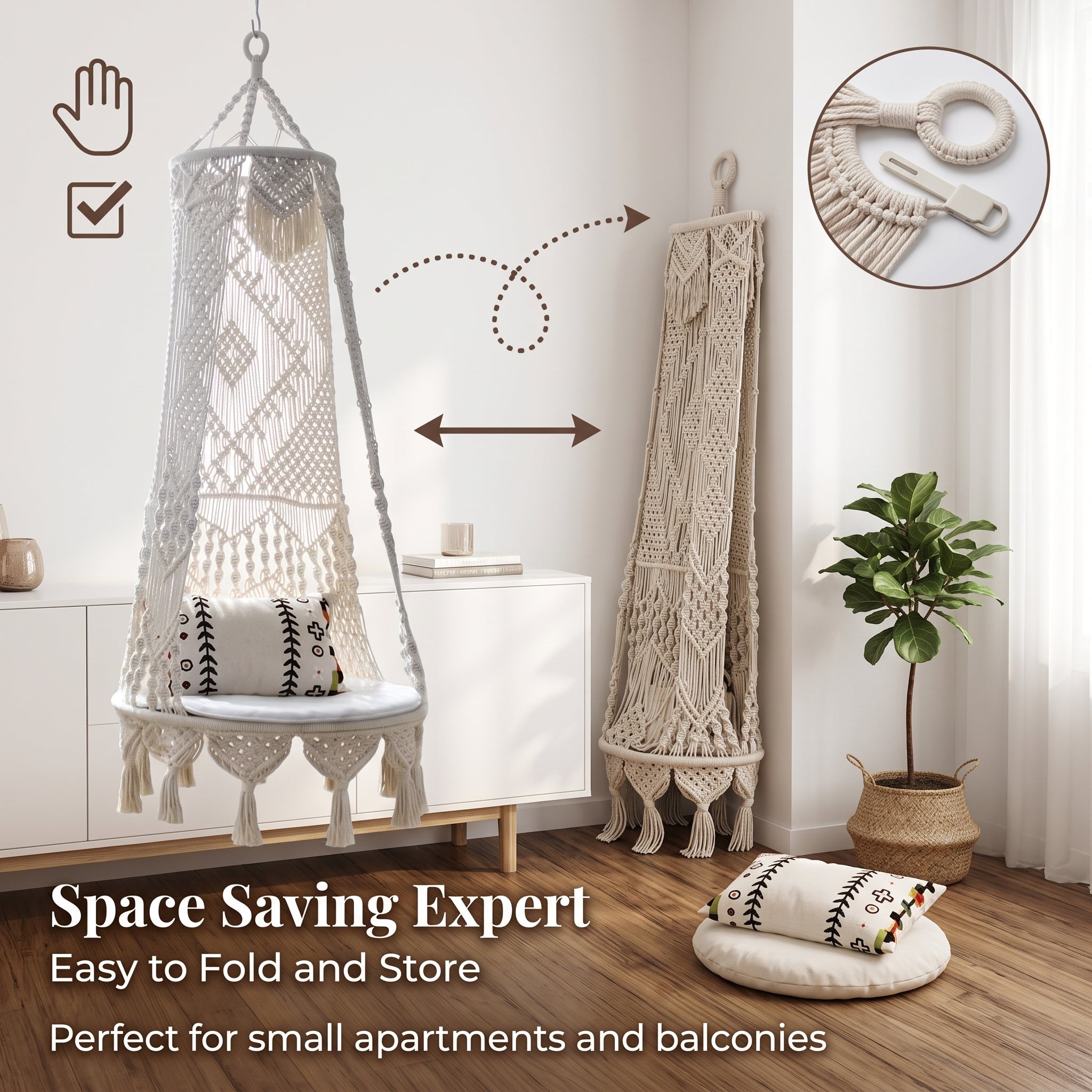 Bohemian Style Woven Folding Hanging Basket