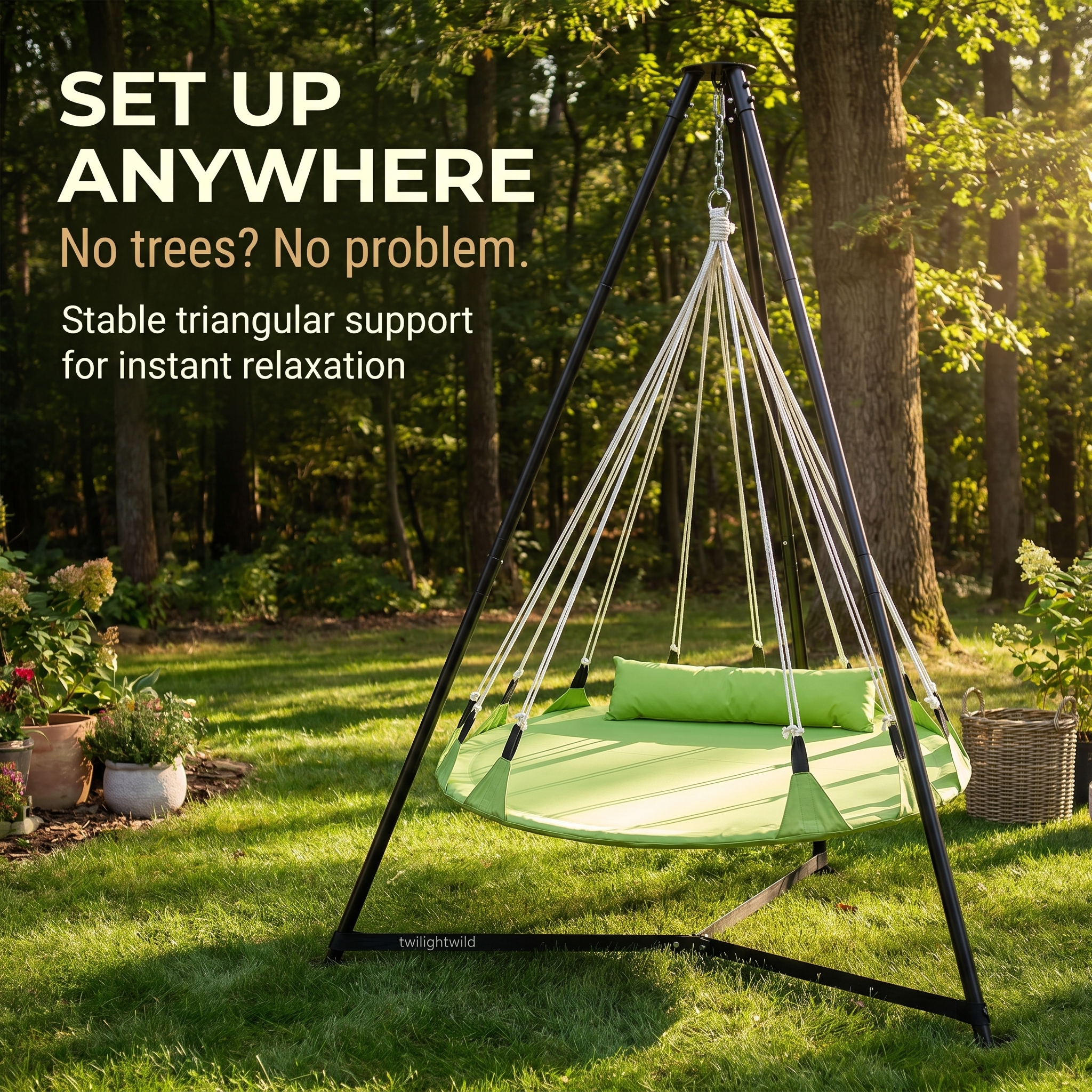 Balcony Patio Swing Outdoor Villa Garden Green Round Hammock Hanging Swing
