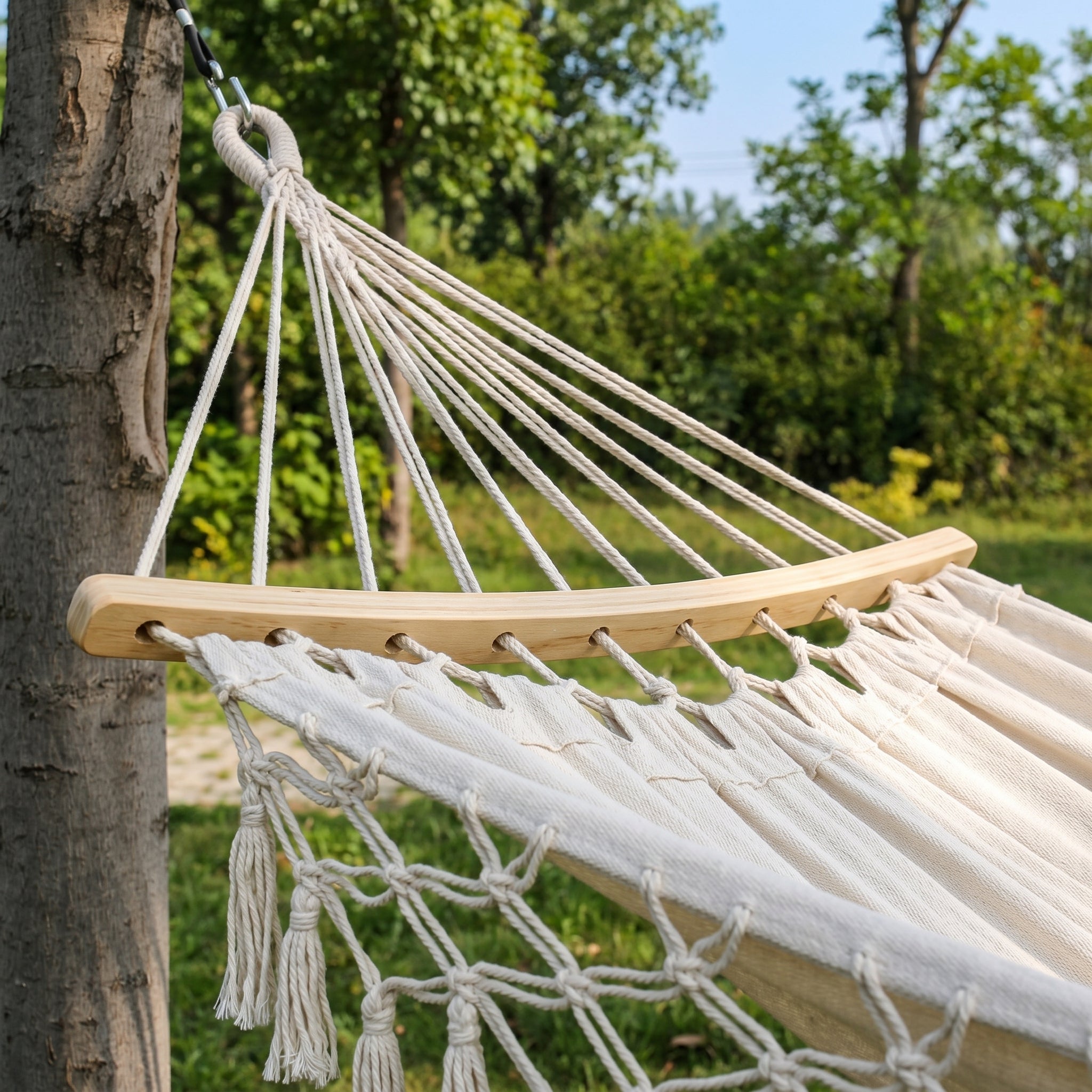 New Double Widen Thickened Canvas Anti-rollover 60cm Wooden Pole Tassel Hammock