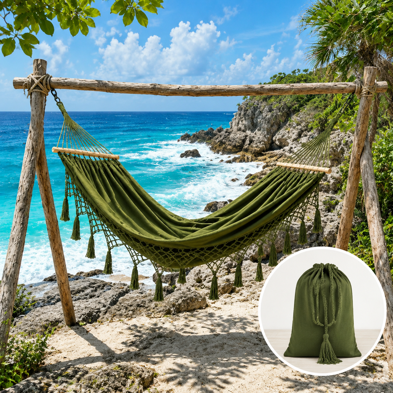 Anti-Roll Canvas Fringe Hammock