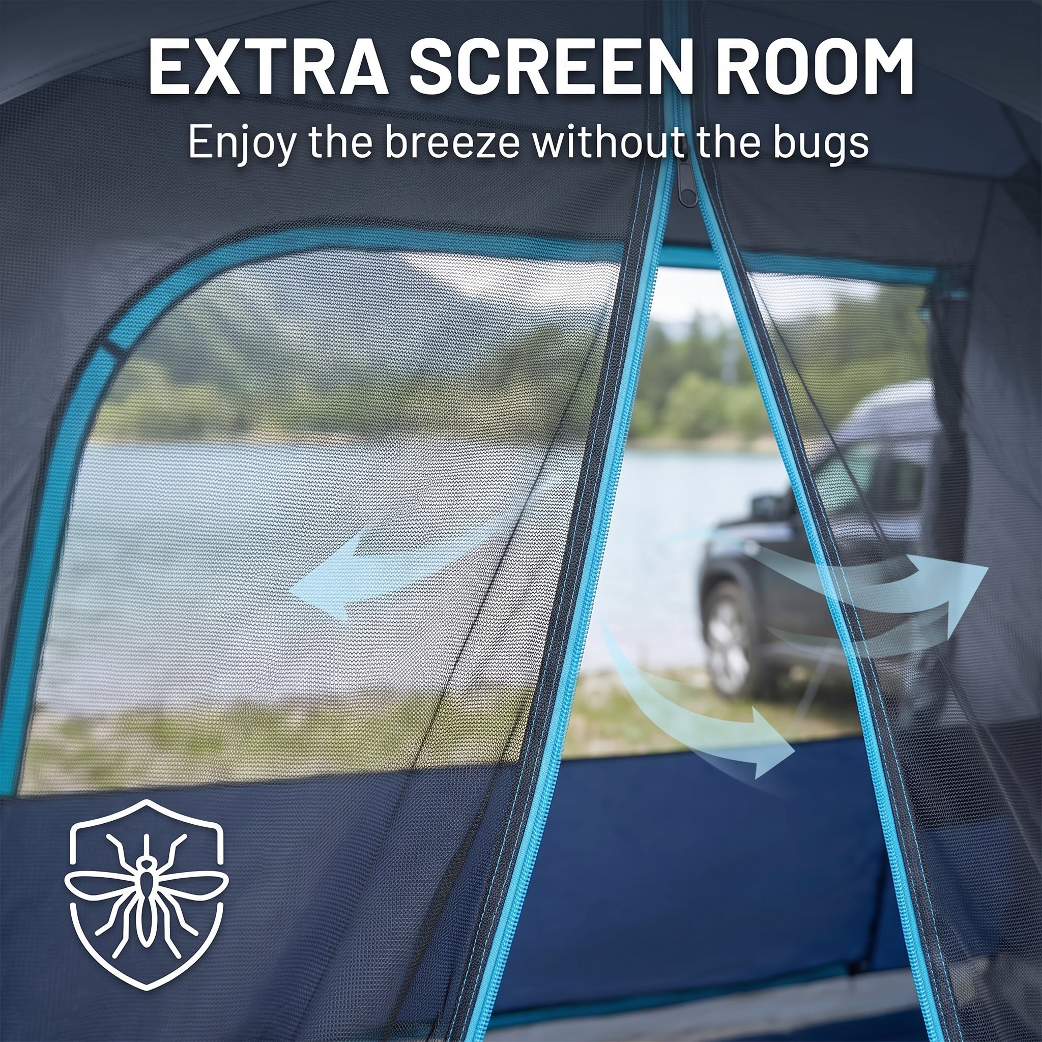SUV CampingTent with Screened Porch and Awning Windproof and Rainproof Portable