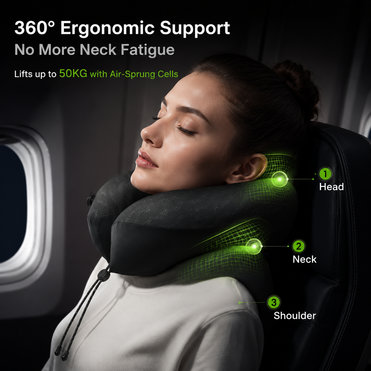 Travel Neck Pillow Upgraded Pure Memory Foam for Airplane Flight Sleep