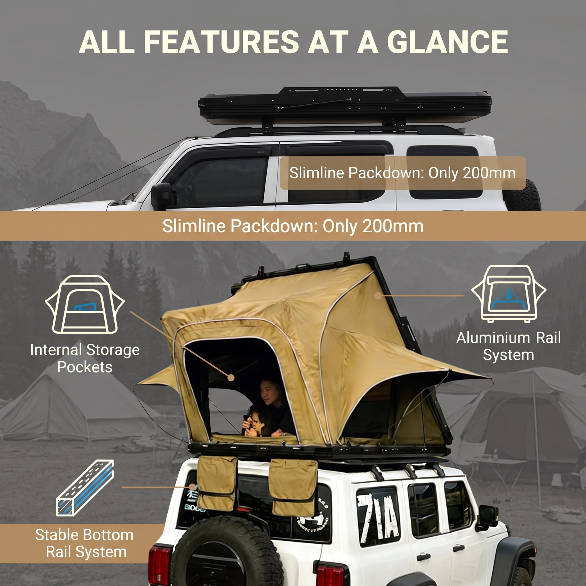 30-second Quick-opening Hard-shell Outdoor Roof Top Tent