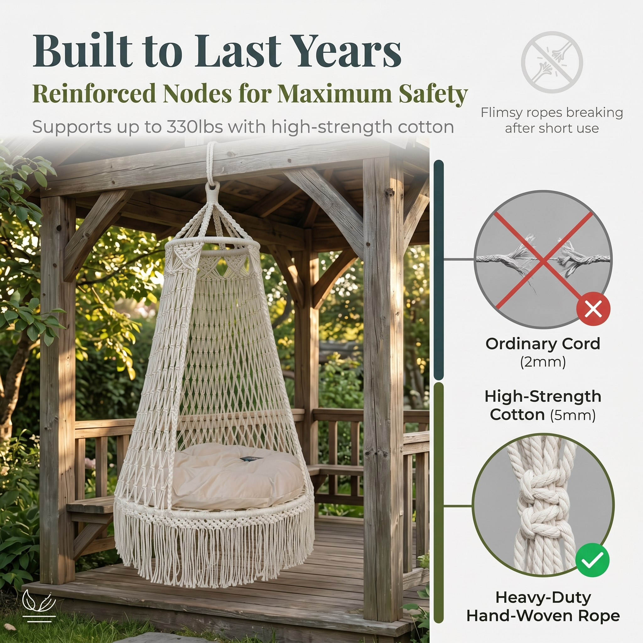 Hand-woven Bohemian patio swing outdoor hanging chair