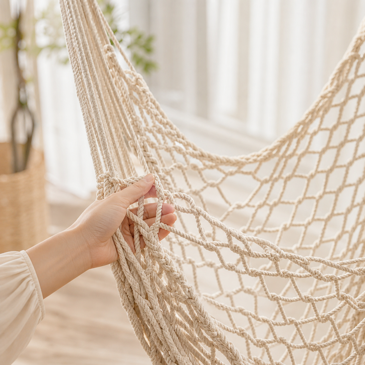 Cotton Rope Hammock Chair with Wooden Spreader Bar