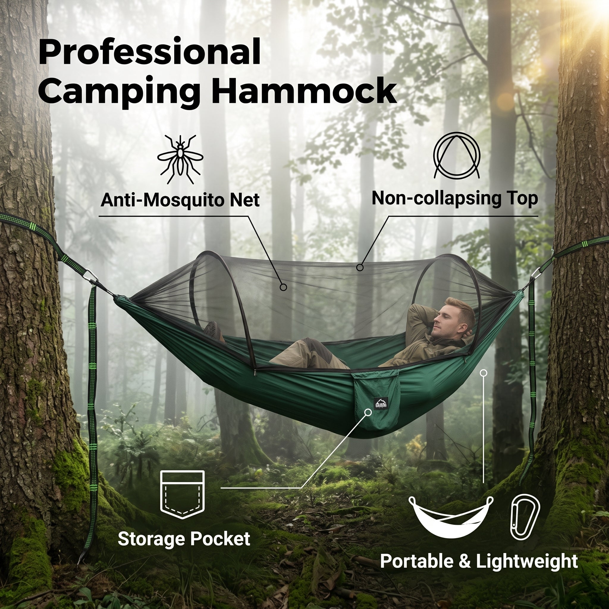 Outdoor Camping Trip Hammock With Mosquito Net