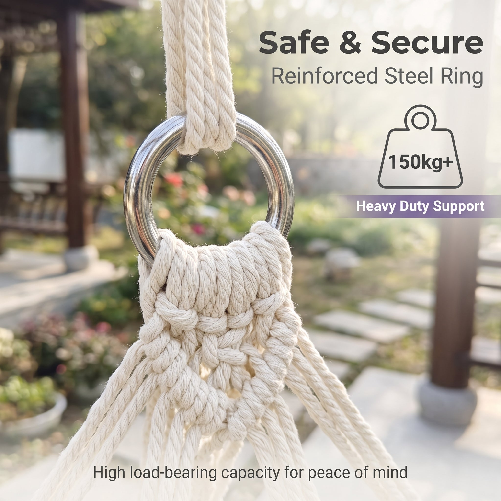 Handmade rope-woven outdoor rocking basket