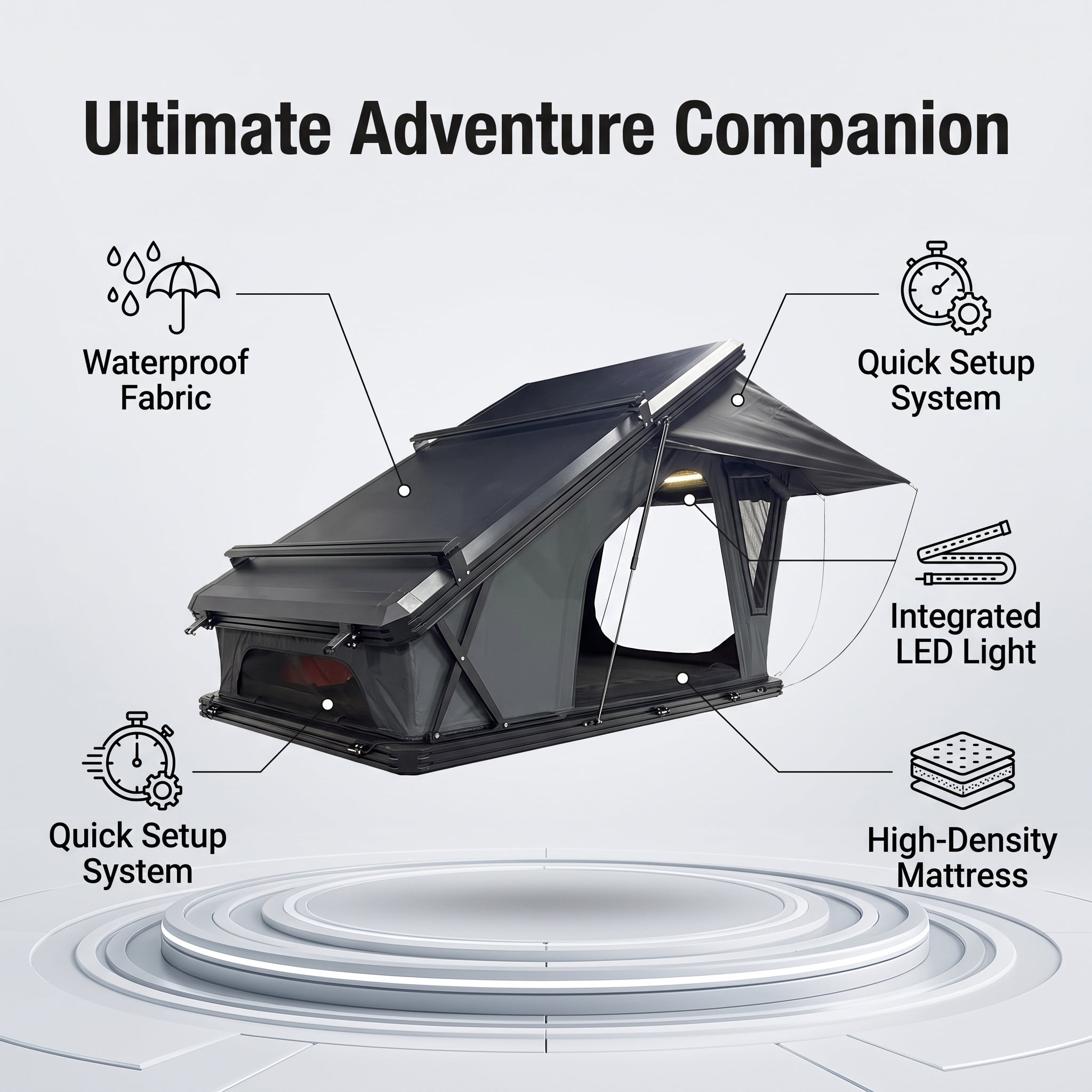 Hard-Shell Hinged Rooftop Tent  Waterproof Aluminum RTT for Outdoor Camping