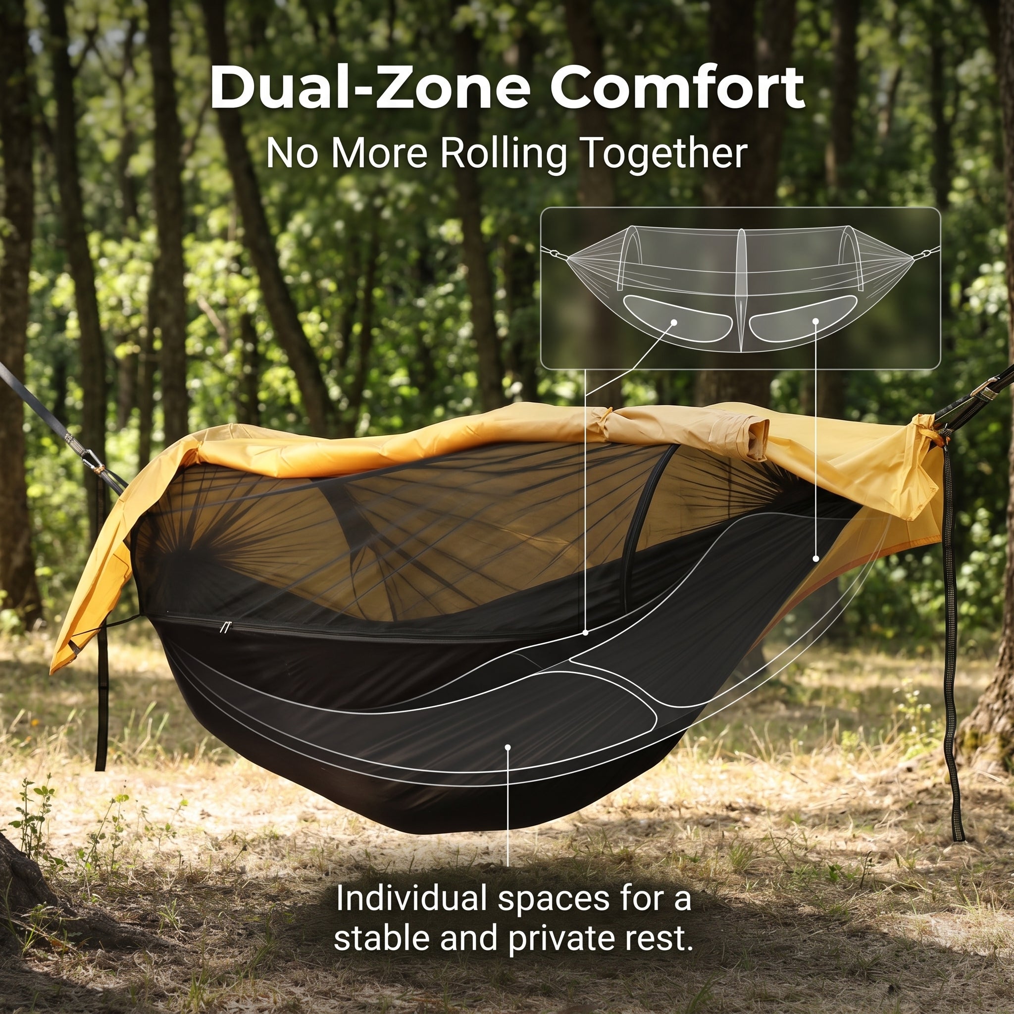 Large Family Camping Hammock with Divided Sleeping Spaces and Shared Mosquito Net