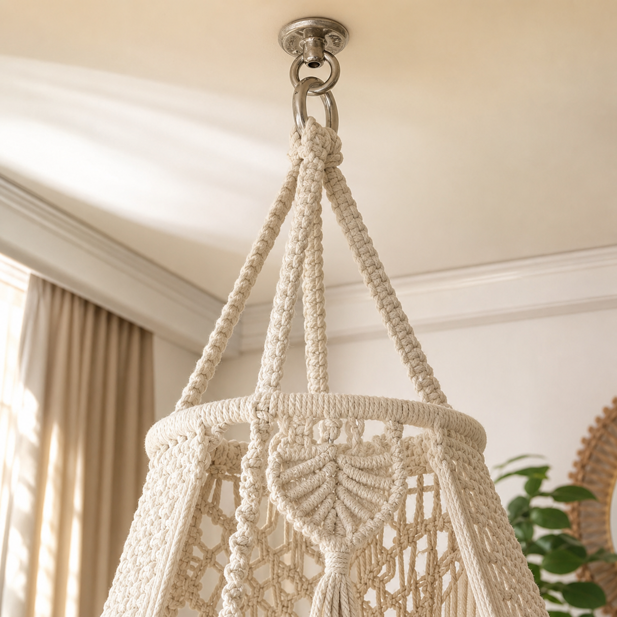 Luxury Handwoven Cotton Hanging Chair with Thick Cushion
