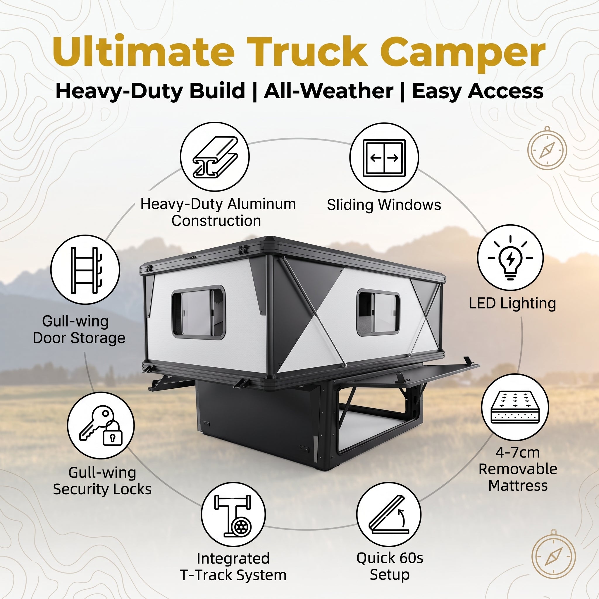 Aluminum Hard-Shell Roof Top Tent Integrated Truck Bed Topper Camper Shell for Toyota