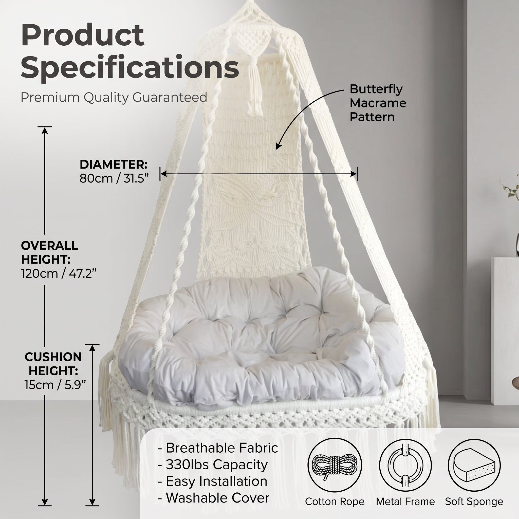 Woven Tassel Cradle Hammock Chair – Hanging Basket Swing for Indoor & Outdoor Use