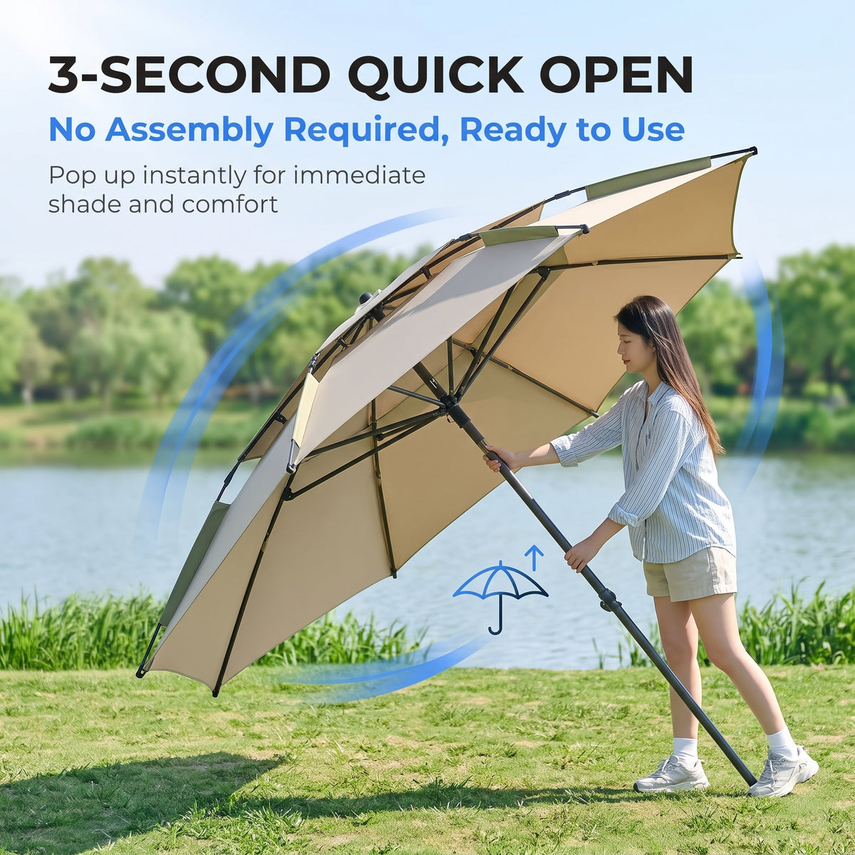 Blackout Dome Camping Umbrella Quick Setup Sun Rain Canopy Shelter